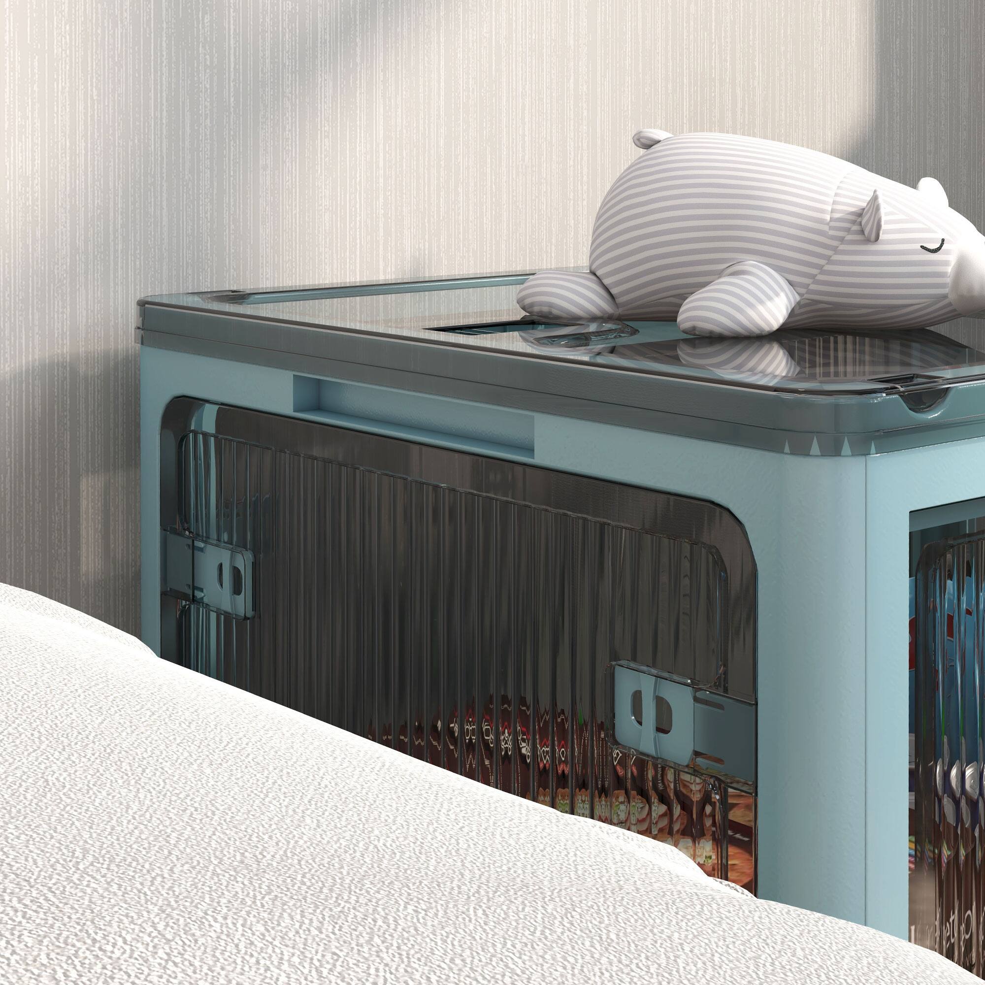 Alt View 8. Homcom - 18 Gal Stackable Storage Bin w/ Lid & Wheels, Collapsible 5-Sided Access, Door Panel - Blue.