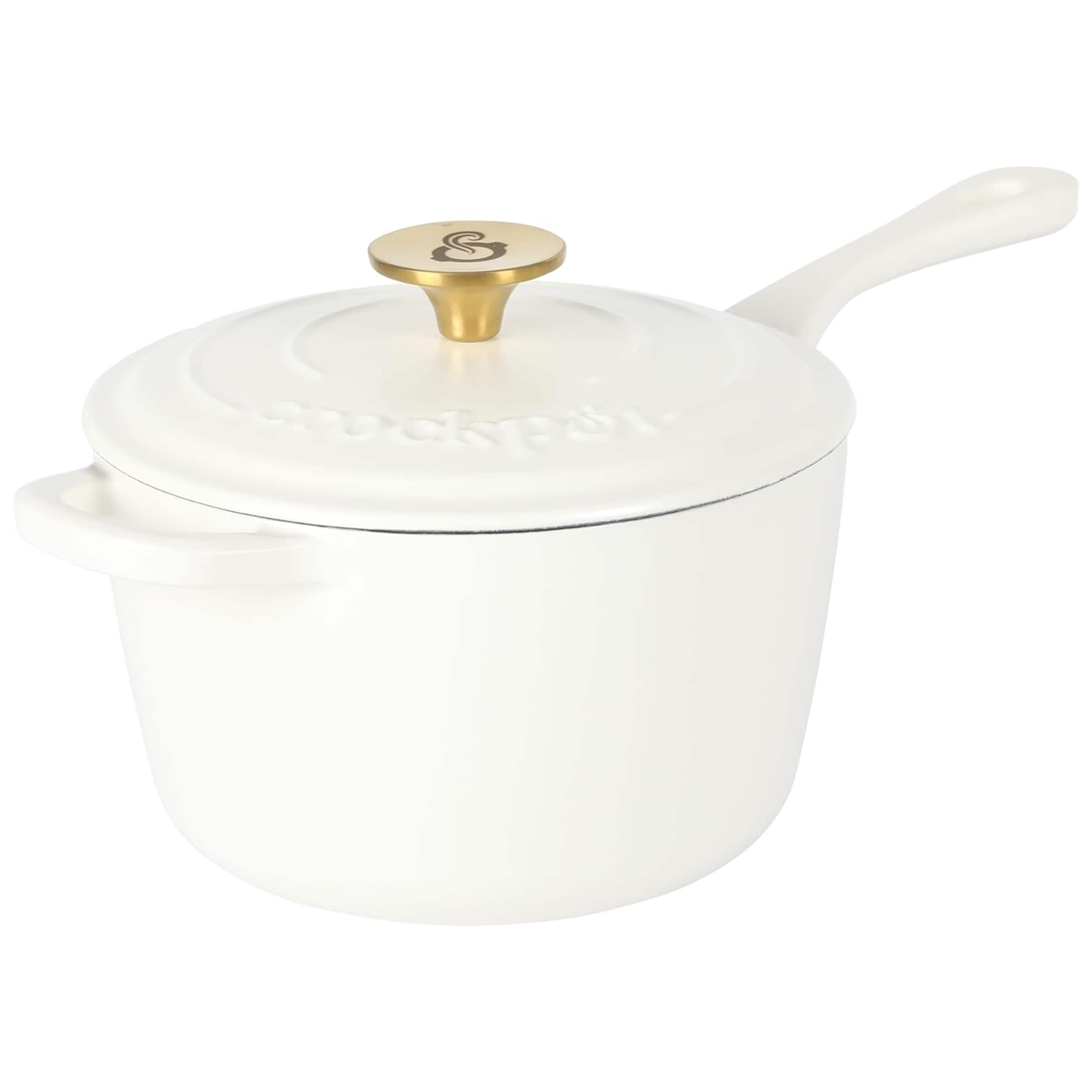 Crock-Pot - Artisan 3 Quart Enameled Cast Iron Saucepan with Lid - Linen and Gold