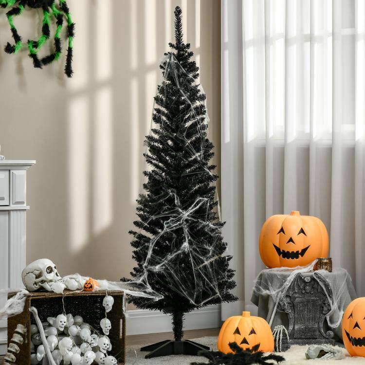 Alt View 2. PULUZ - 5' Artificial Pencil Christmas Tree, Slim Xmas Tree with 294 Realistic Branch Tips and Plastic Stand - Black.