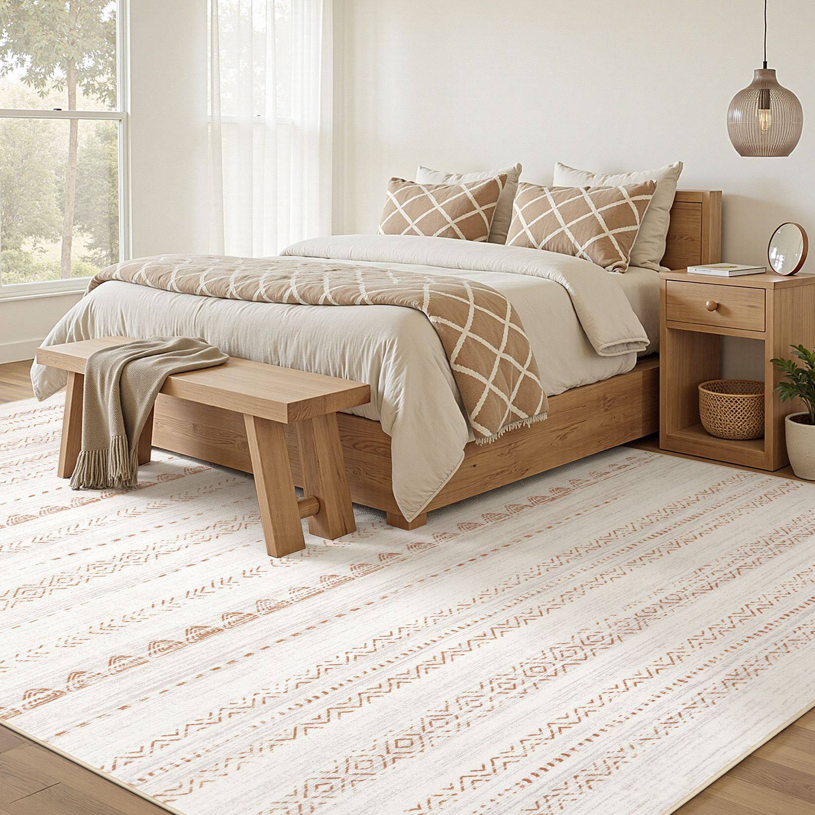 Alt View 1. Yardgrace - 5'x7' ft Modern Geometric Area Rug Moroccan Washable Low Pile Carpet Non-Slip Abstract Pattern Soft Floor Mat - Brown.