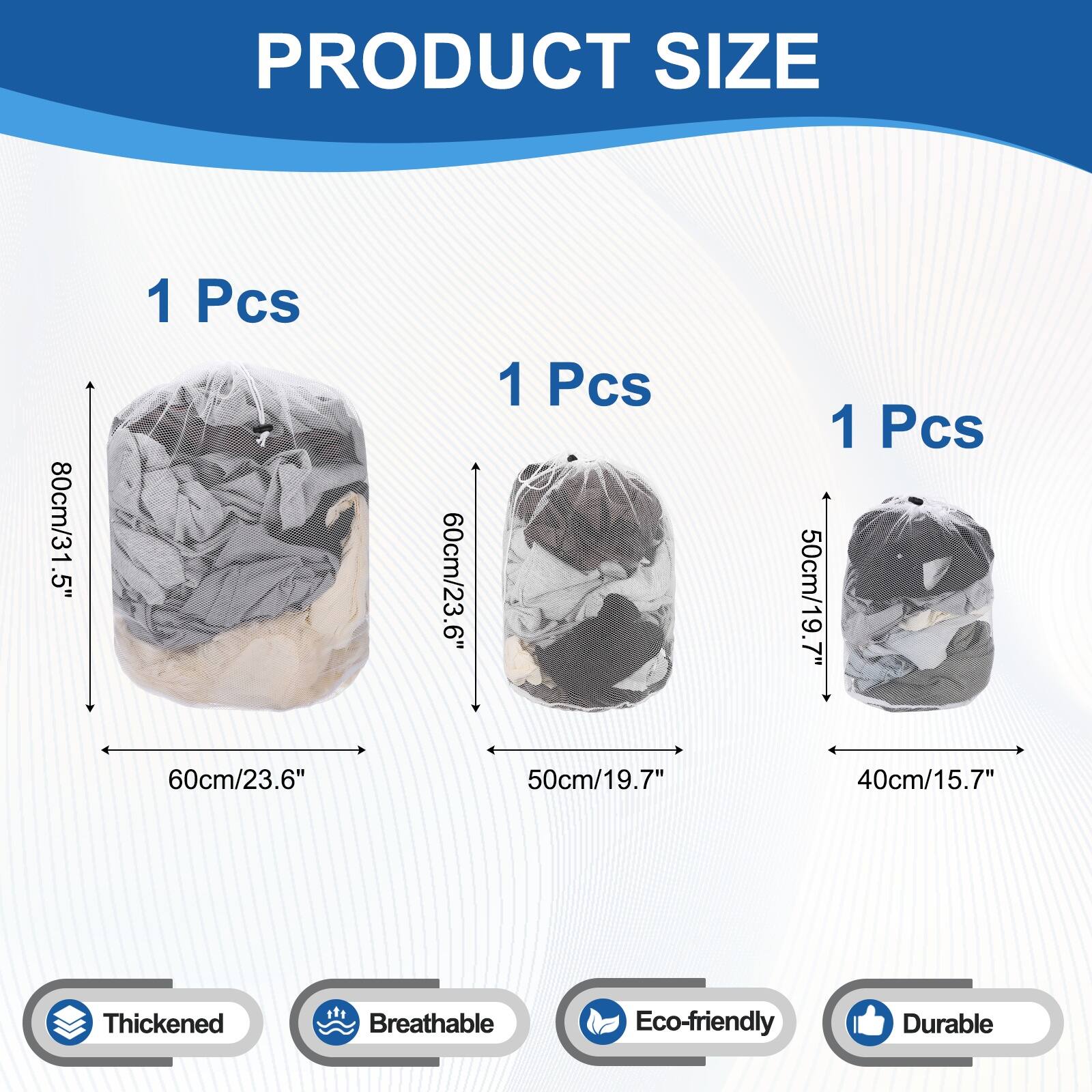 PRODUCT SIZE

5" 80cm/31.5" 1 Pcs  
6" 60cm/23.6" 1 Pcs  
6" 50cm/19.7" 1 Pcs  
40cm/15.7"  

Thickened  
Breathable  
Eco-friendly  
Durable