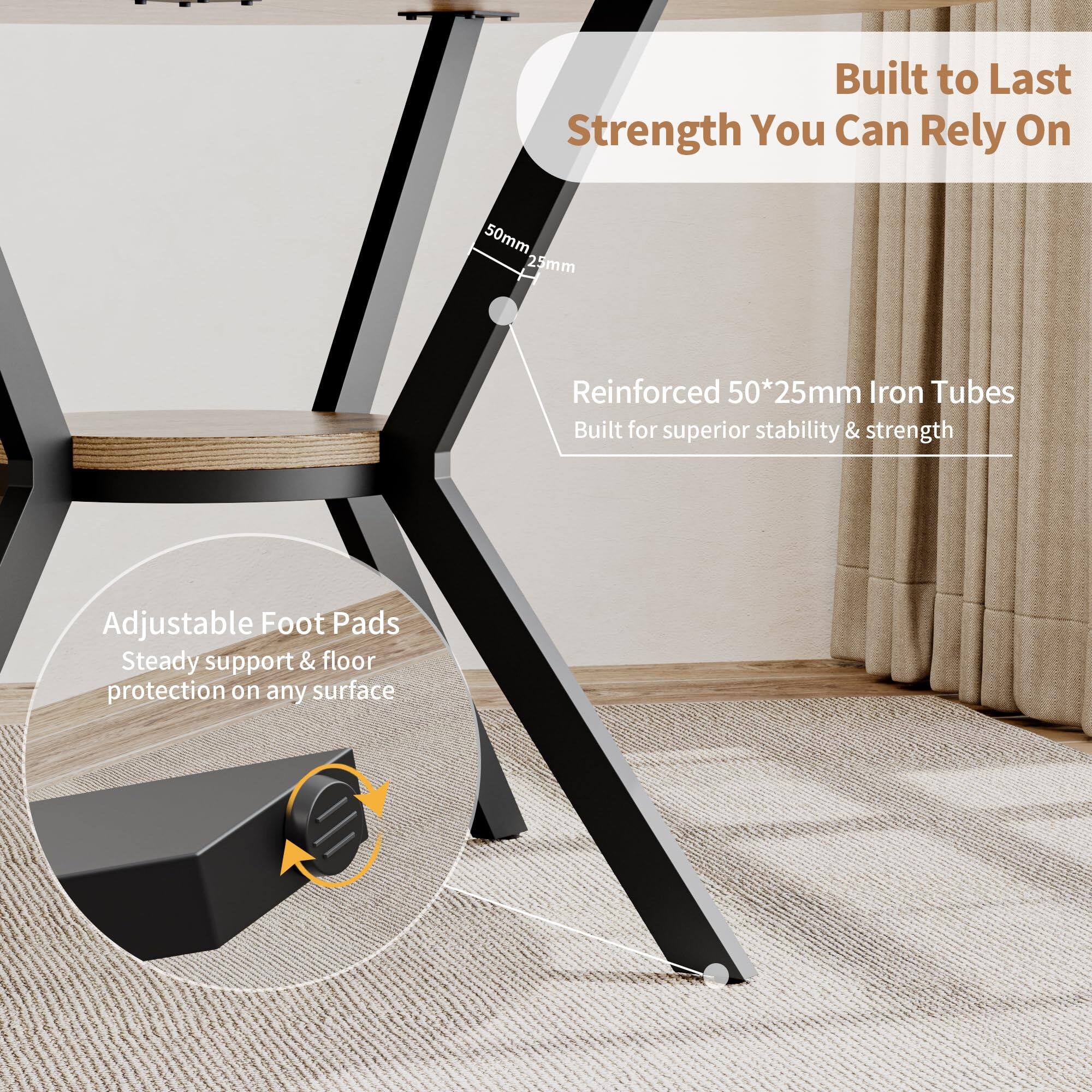 Built to Last  
Strength You Can Rely On  

Reinforced 50*25mm Iron Tubes  
Built for superior stability & strength  

Adjustable Foot Pads  
Steady support & floor protection on any surface