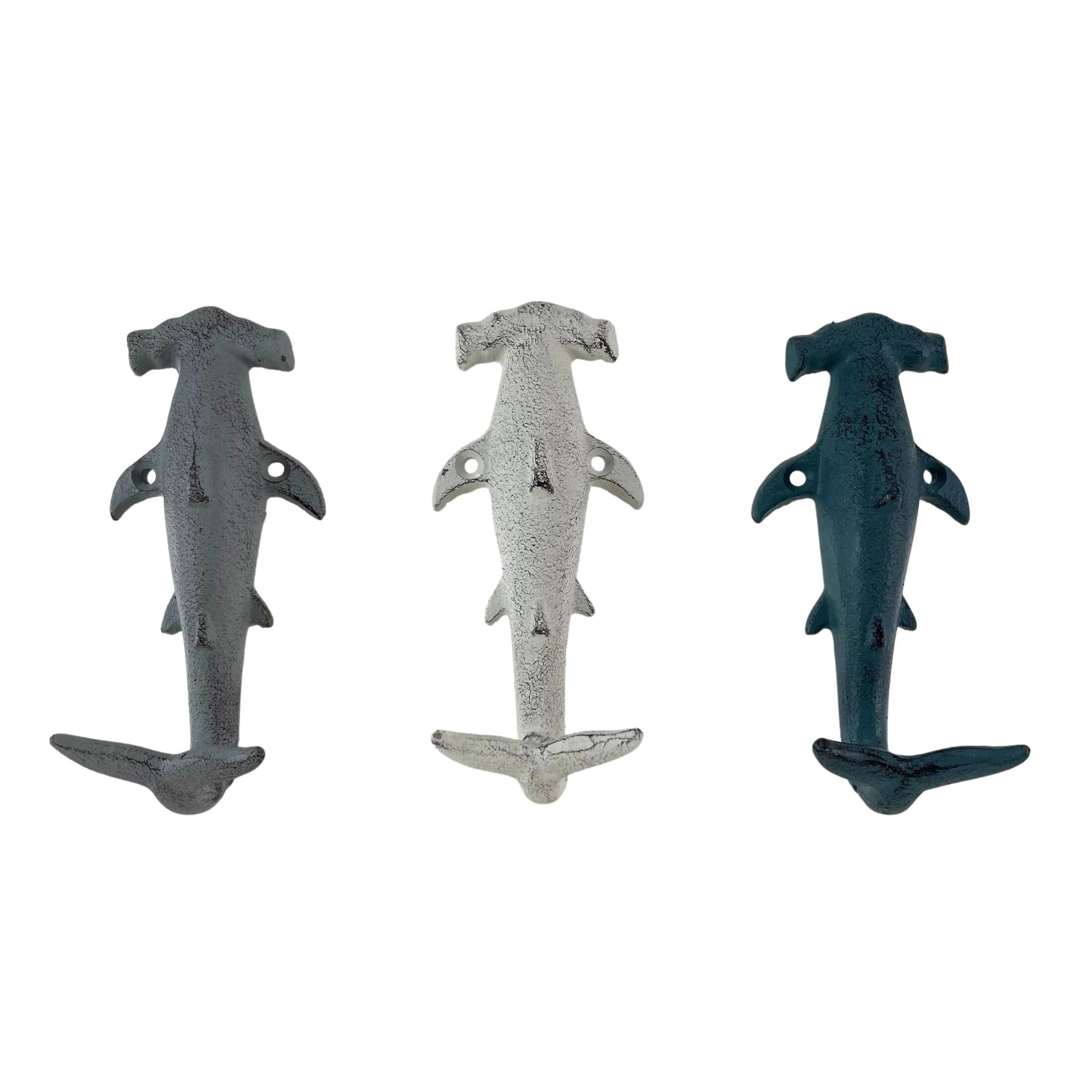 Front. Zeckos - Hammerhead Shark Wall Hooks Set – Cast Iron Nautical Decor, 5 Inches High - Multicolored.