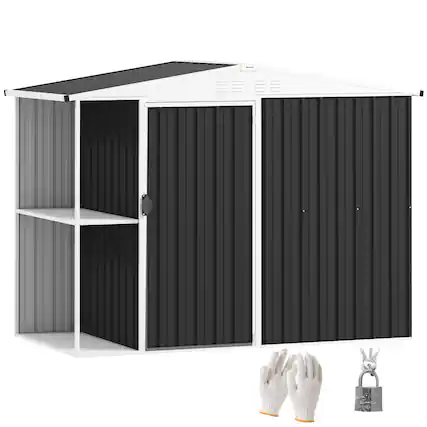 Front. Outsunny - 8 x 4ft Outdoor Storage Shed with Lock, 2-Tier Storage Rack, Air Vents, Garden Tool Shed for Backyard, Patio, Lawn.