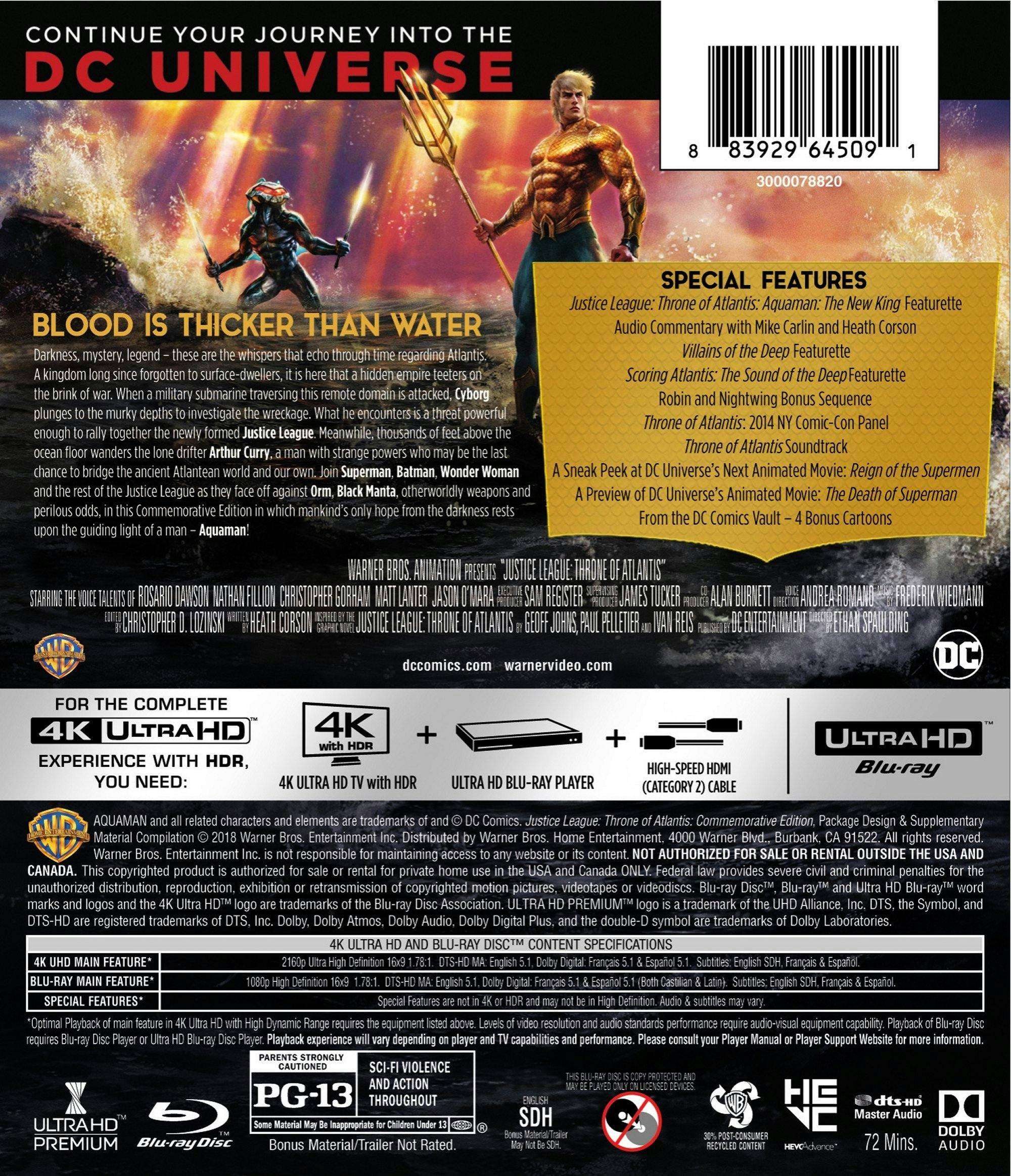 Back. Justice League: Throne of Atlantis (Commemorative Edition) (DCU)   - 4K Blu-Ray.