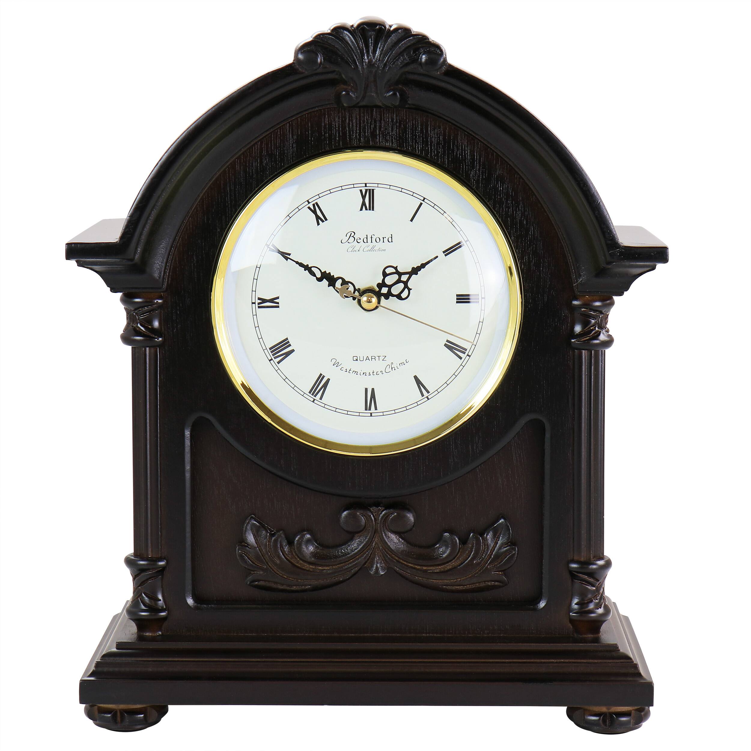 Bedford Clock Collection - Chocolate Wood Mantel Clock with Chimes - Brown