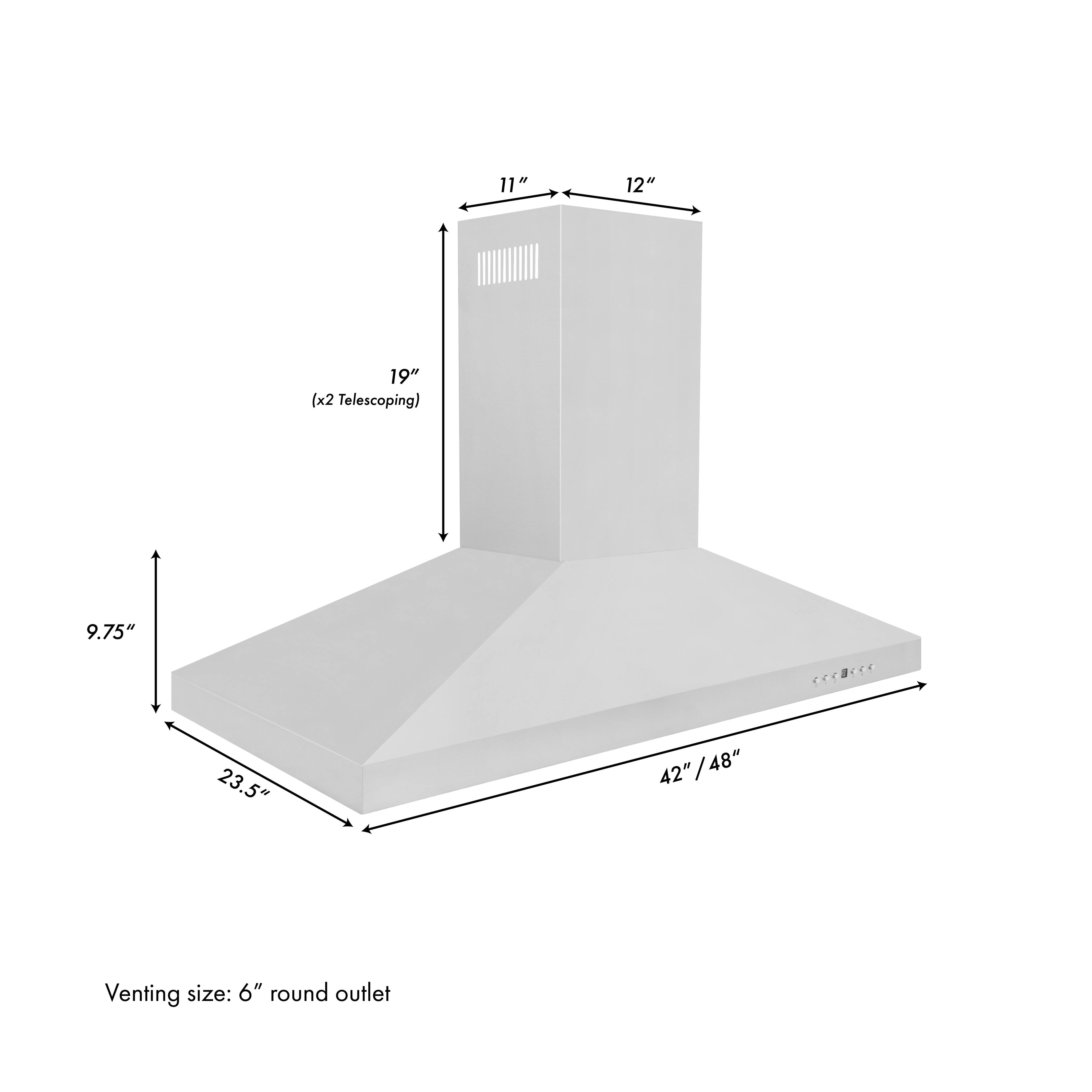 Venting size: 6" round outlet.