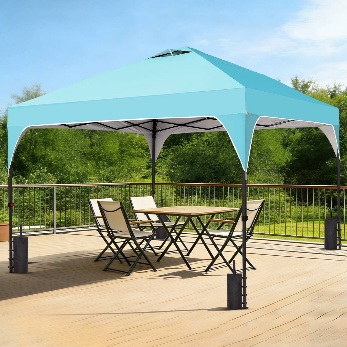 Alt View 1. Ainfox - Ainfox 10x10 FT Pop up Canopy Tent Portable with One Push Setup, Carry Bag,4 Sand Bags,Easy Setup Outdoor - Sky Blue.