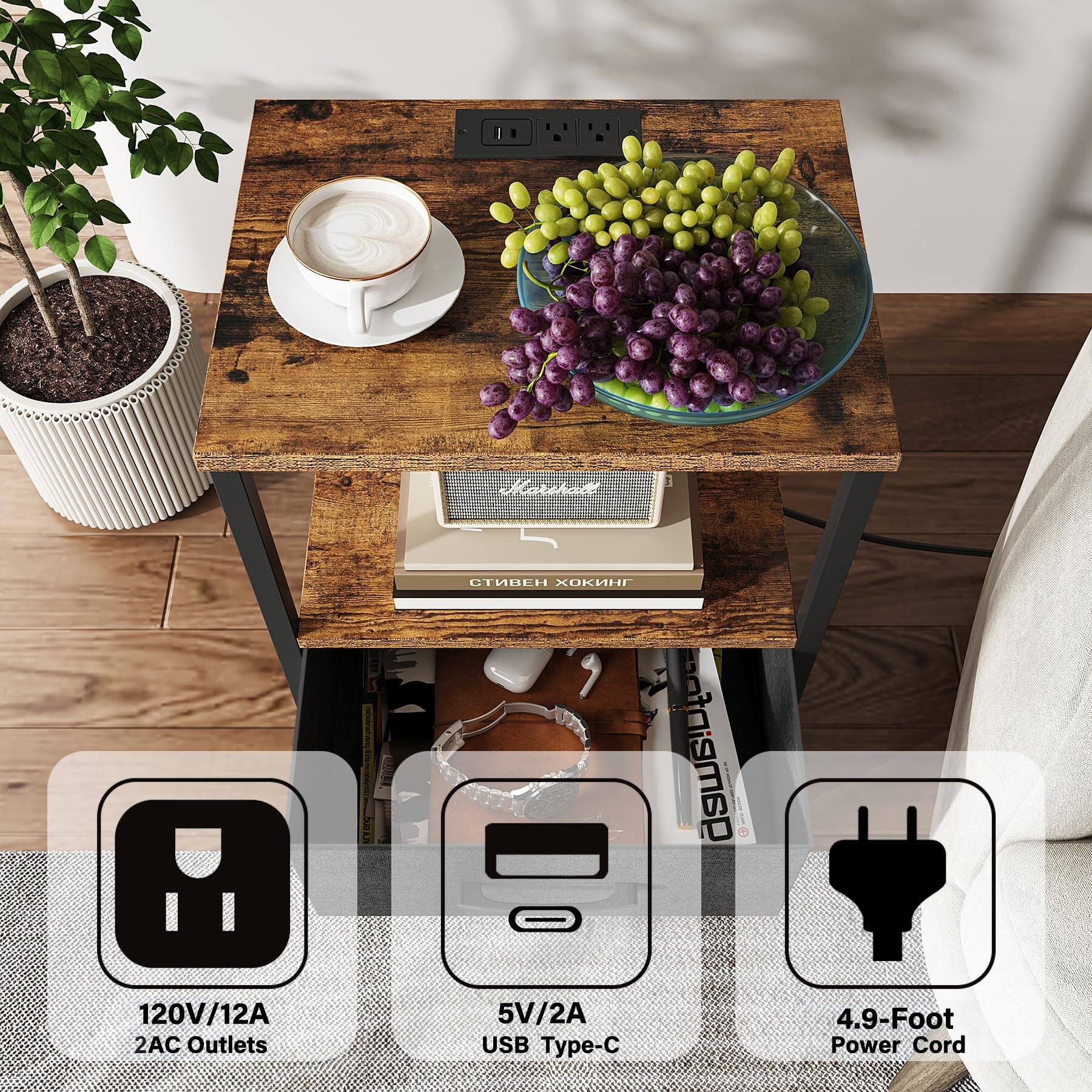 - 120V/12A
- 2AC Outlets
- 5V/2A USB Type-C
- 4.9-Foot Power Cord