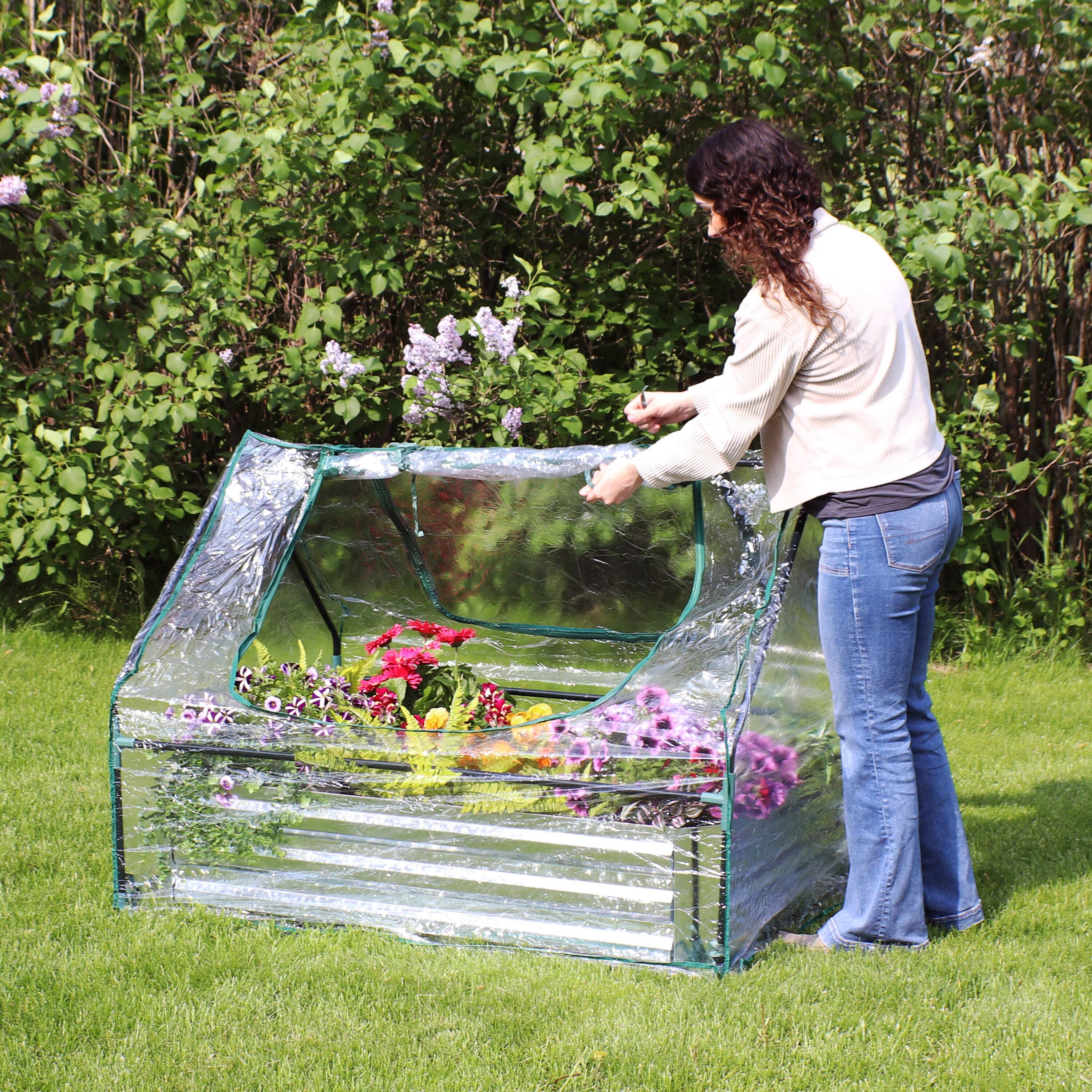 Alt View 5. Sunnydaze - Galvanized Steel Raised Bed with Greenhouse Kit - 4 ft x 3 ft - Clear.