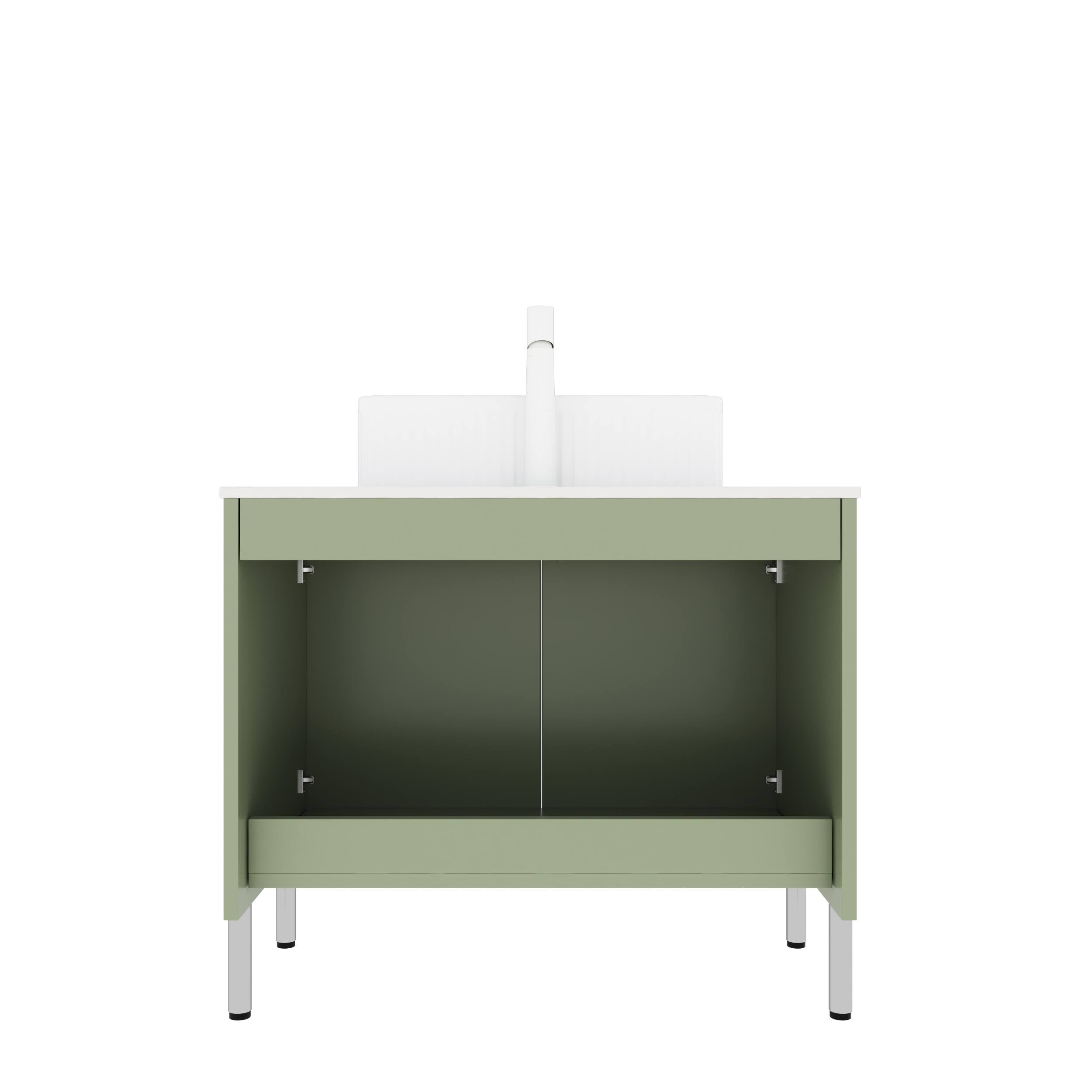 Back. APRILSOUL - 30 inch Freestanding Bathroom Vanity 2 Doors White Basin Light Green No Faucet - Green,White.