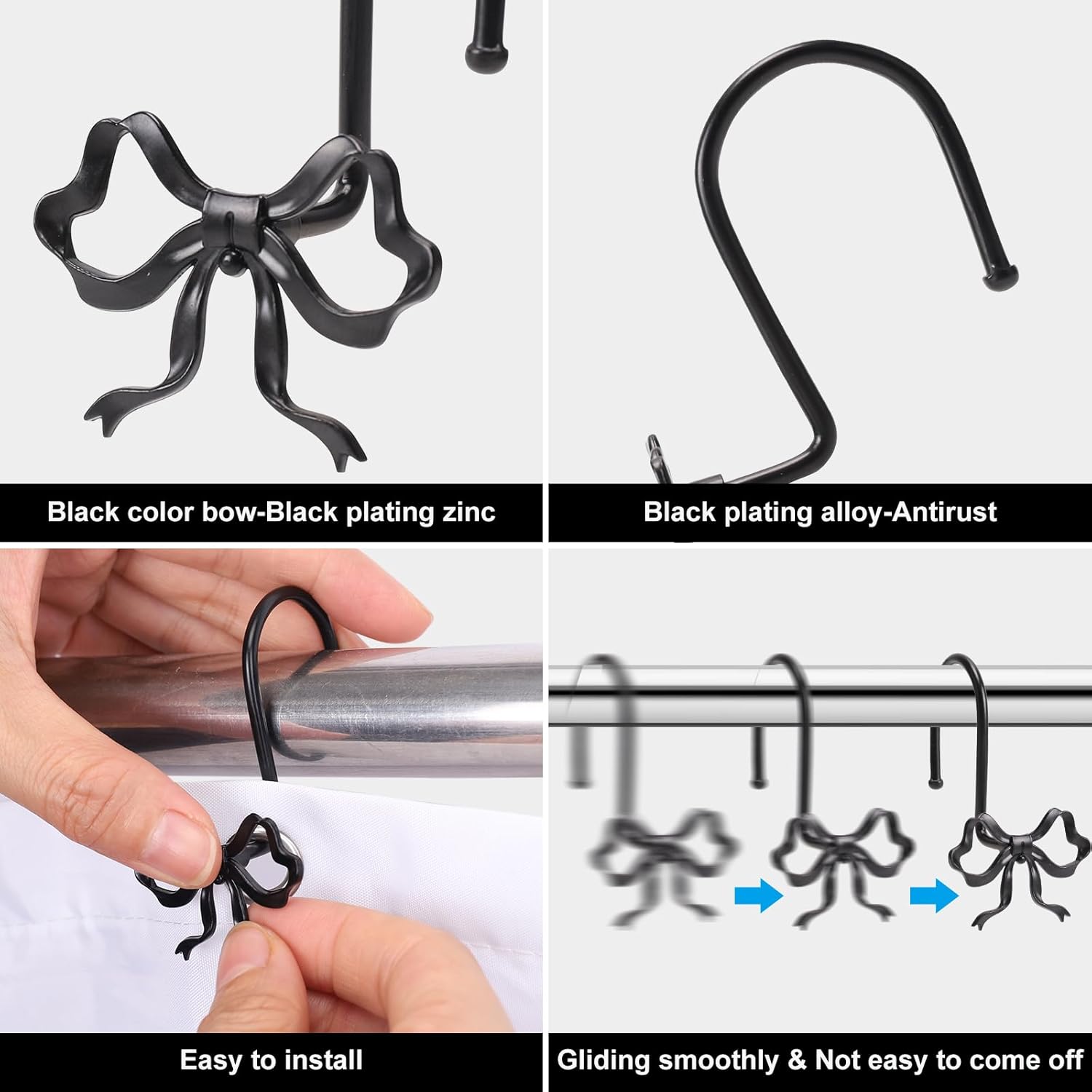- Black color bow-Black plating zinc
- Black plating alloy-Antirust
- Easy to install
- Gliding smoothly & Not easy to come off