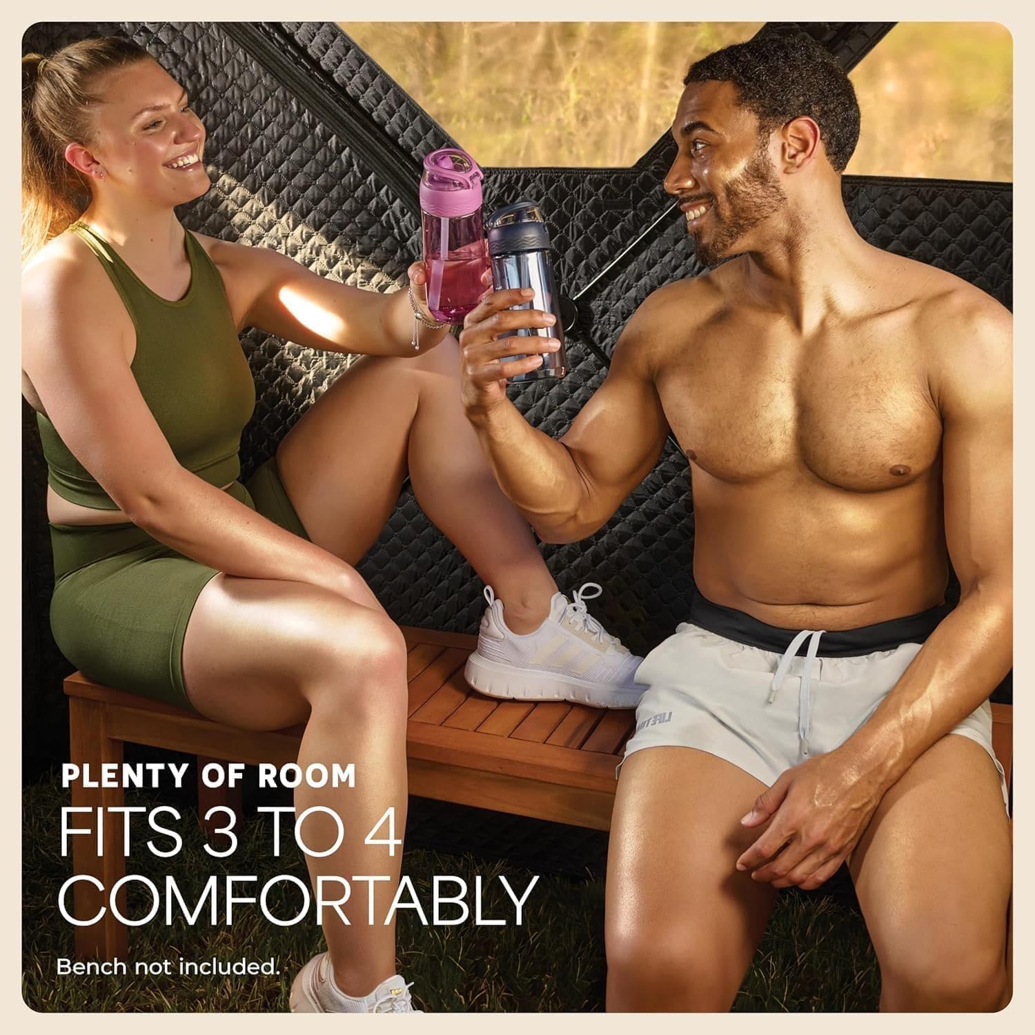 PLANTY OF ROOM  
FITS 3 TO 4 COMFORTABLY  
Bench not included.