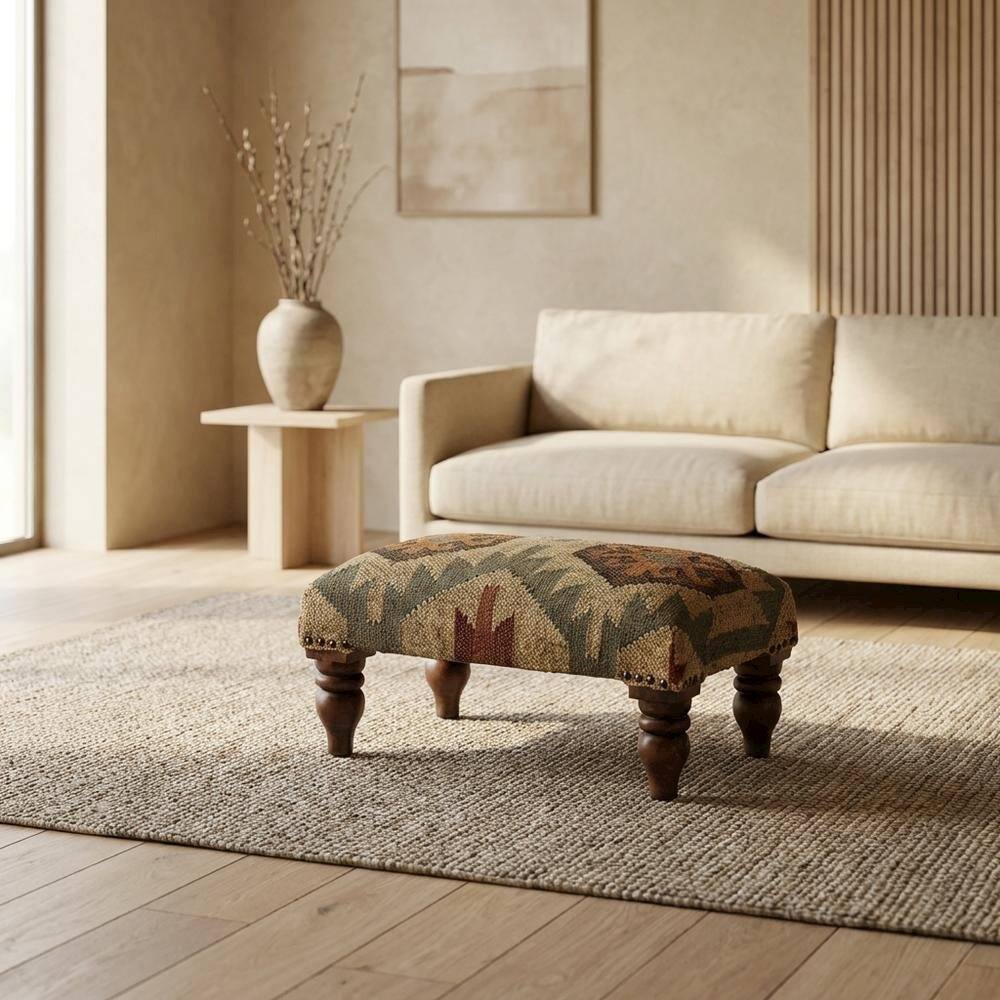 Alt View 3. Starlight Canyon Home - Rustic Jute Wrapped Accent Stool, Distressed Wood Footstool for Bedroom - Multi-Color.