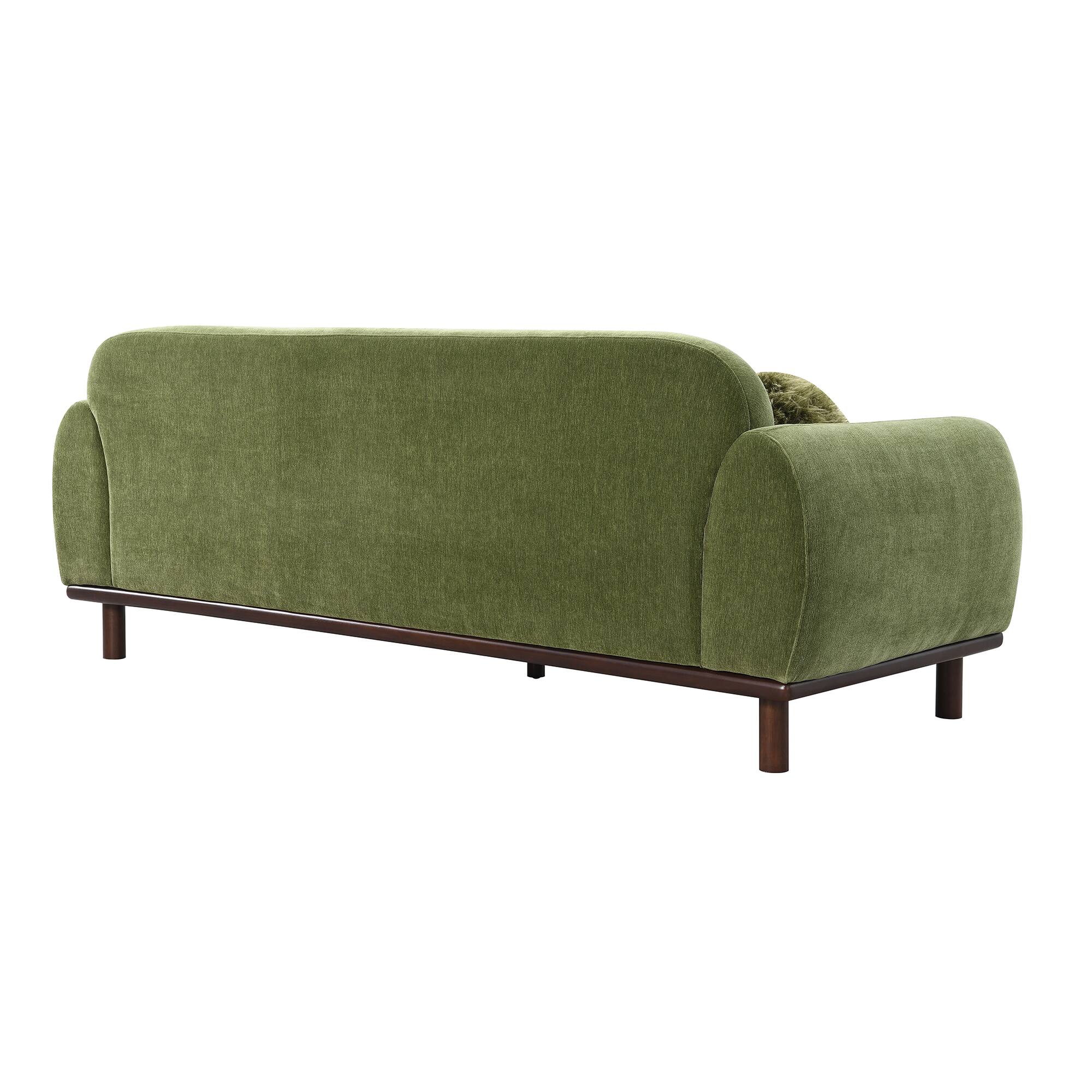 Alt View 2. Vaczon - 3-Seater Chenille Sofa Plush Bench Seating with Pocket Coil Support, Faux Fur Accent Cushions, Cozy Living Room Couch - Olive Green.
