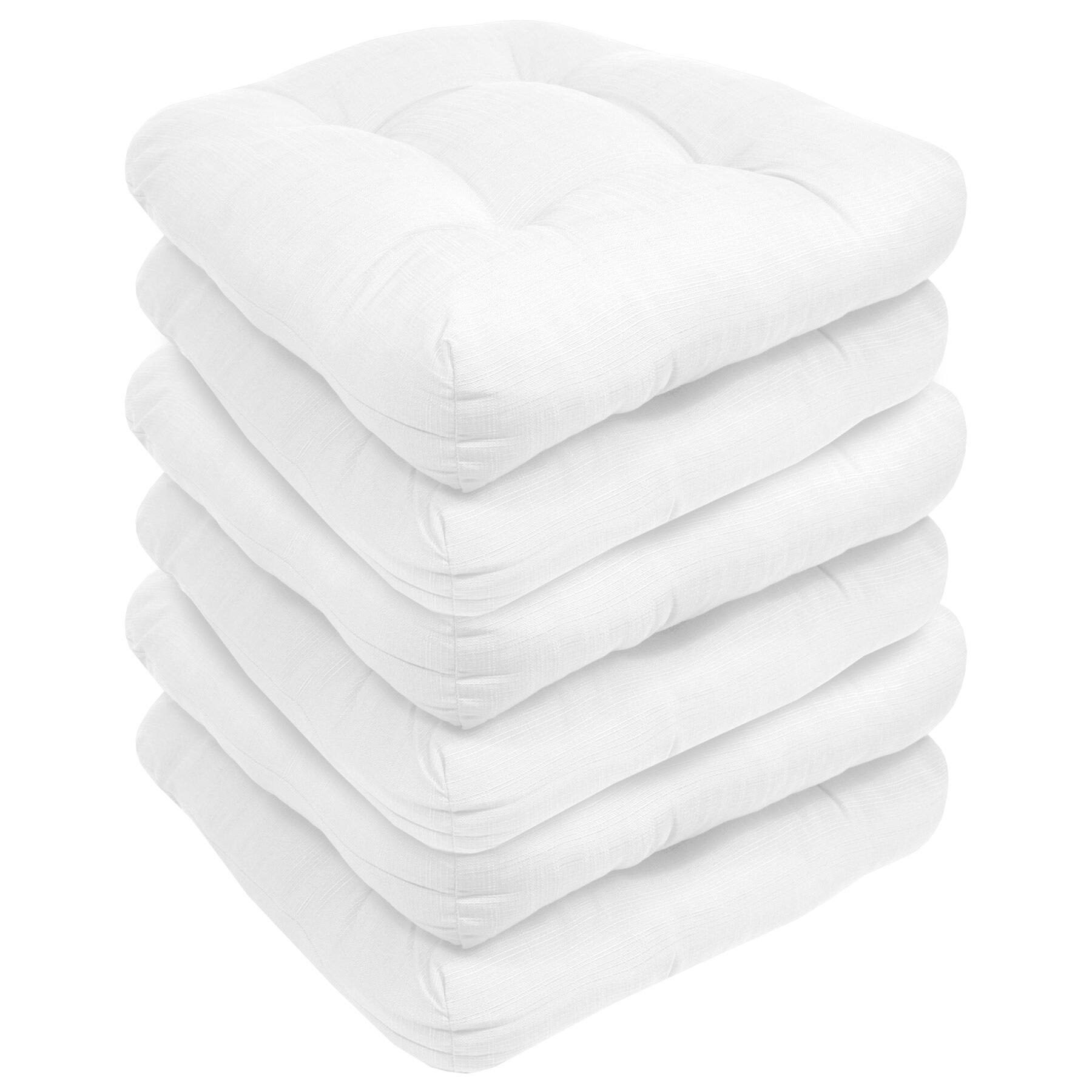 Angle. Sweet Home Collection - Patio Cushions Indoor/Outdoor Chair Pads Tufted 19" x 19", 6-Pack - White.
