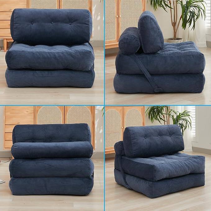 Left. Circus Cirle - 32”W Folding Sofa Bed - dark blue.