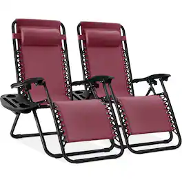 Best Choice Products - Set of 2 Zero Gravity Lounge Chair Recliners for Patio, Pool w/ Cup Holder Tray - Burgundy