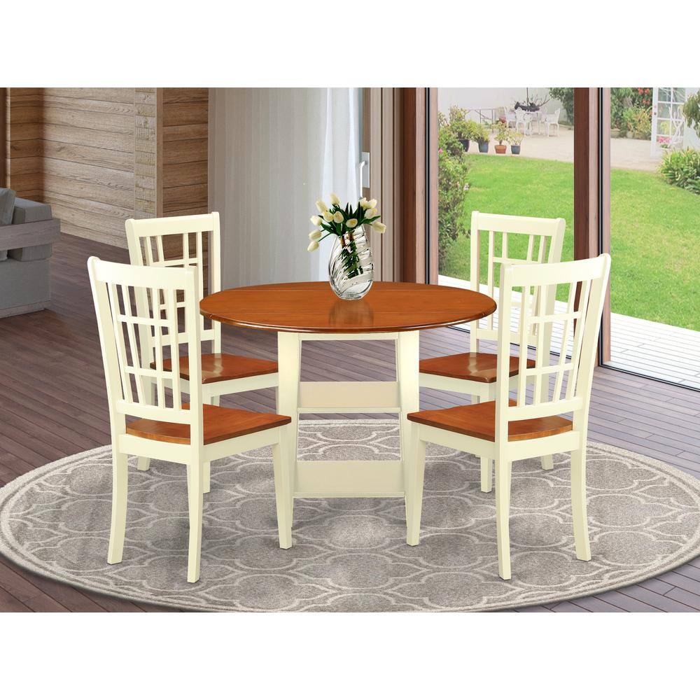 Back. East West Furniture - Dining Room Set Buttermilk & Cherry - Brown.