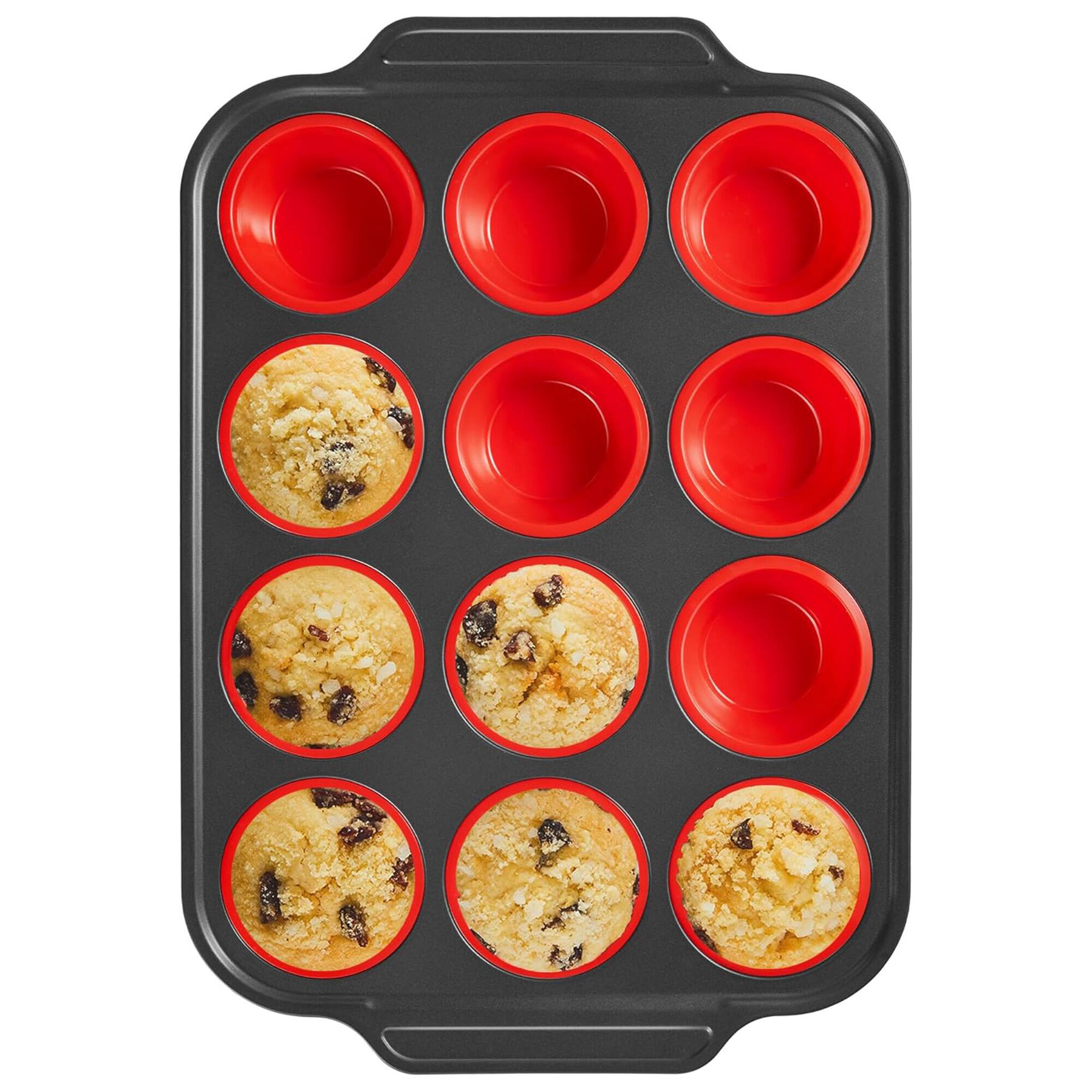 Front. HONGBAKE - Silicone Muffin Pans for Baking with Metal Frame, Egg Bite Molds, Cupcake Pans 12 Regular Size, Muffin Tins Easy to Pop.