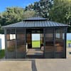 Front. PURPLE LEAF - Sunroom Outdoor Hardtop Gazebo Gray Aluminum Frame Galvanized Steel Double Roof All-Weather Screen House - 12' X 14'.