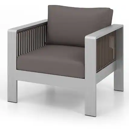 Front. Gymax - Gymax Aluminum Single Sofa Outdoor Furniture Set w/ Thick Back & Seat Cushions - Gray.