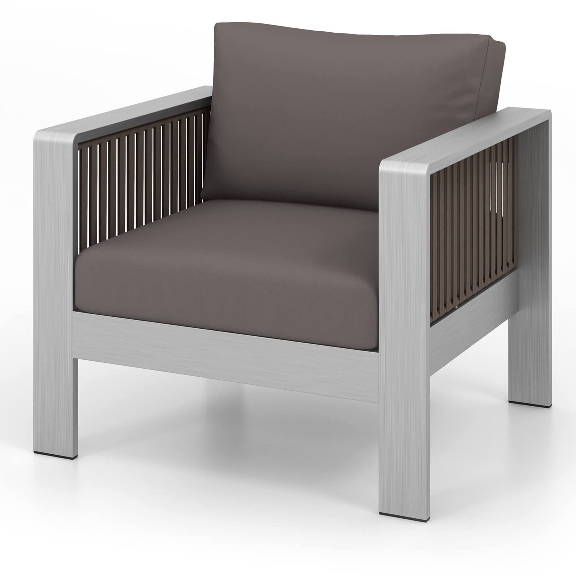 Front. Gymax - Gymax Aluminum Single Sofa Outdoor Furniture Set w/ Thick Back & Seat Cushions - Gray.