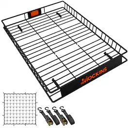 Mockins - 64 in. x 39 in. x 5 in. Extendable Cargo Rooftop Carrier with Bungee Cargo Net and Ratchet Straps