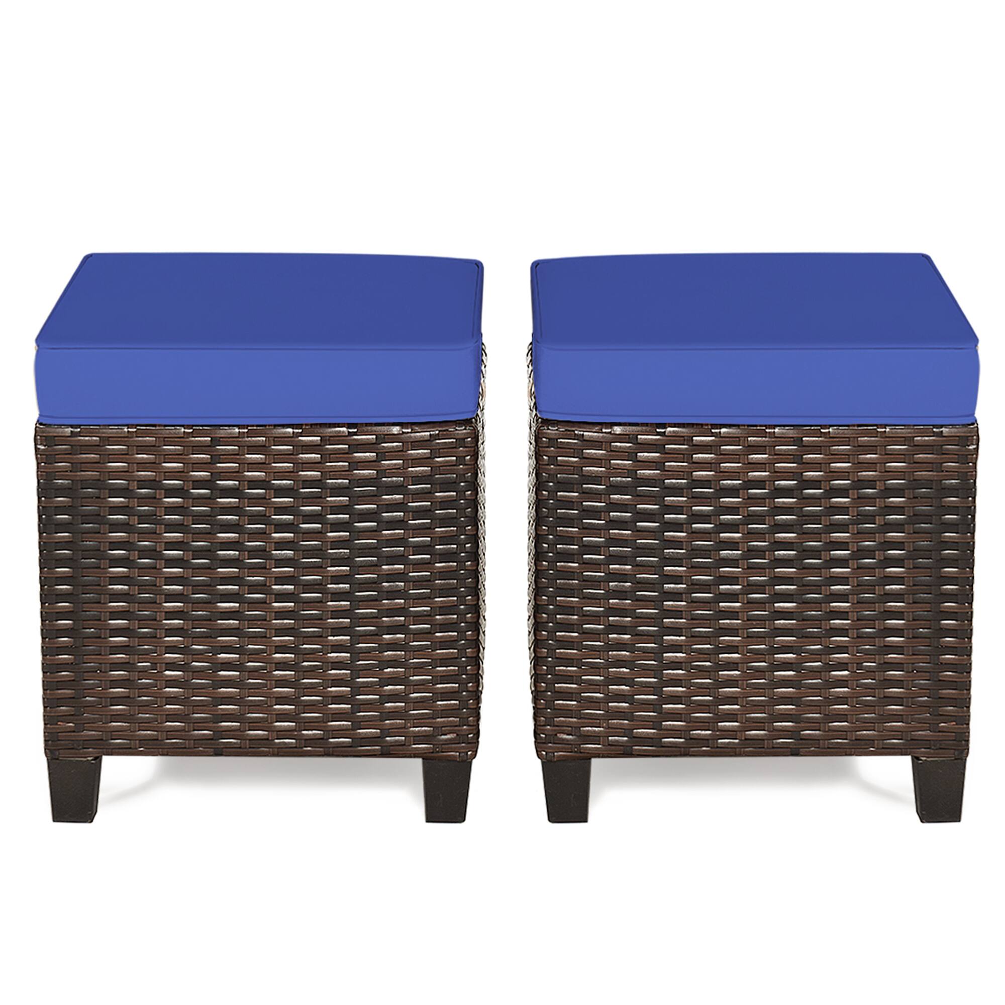 Alt View 1. Gymax - Gymax Set of 2 Patio Rattan Ottoman Footrest Garden Outdoor w/ Navy Cushion - as pic.