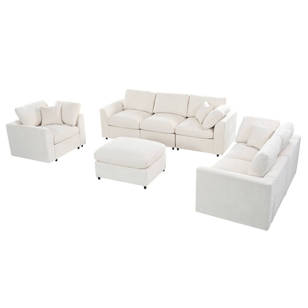 Alt View 1. Loheer - Loheer 4-Piece Modular Sofa Set Chenille Deep Seat Living Room Couch with Ottoman - Beige.
