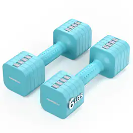 FEIERDUN - 5-in-1 Adjustable Dumbbell Set of 2, 1 pair 6LBS Hand Weights for Women, 1s-Adjust Dual-Stable Dumbbell Set - Mint Blue