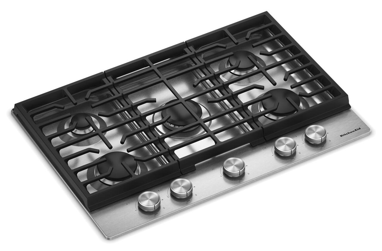 Angle. KitchenAid - 30 in. Wide 5 burners Gas Cooktop with Versatile Burners - Stainless Steel.