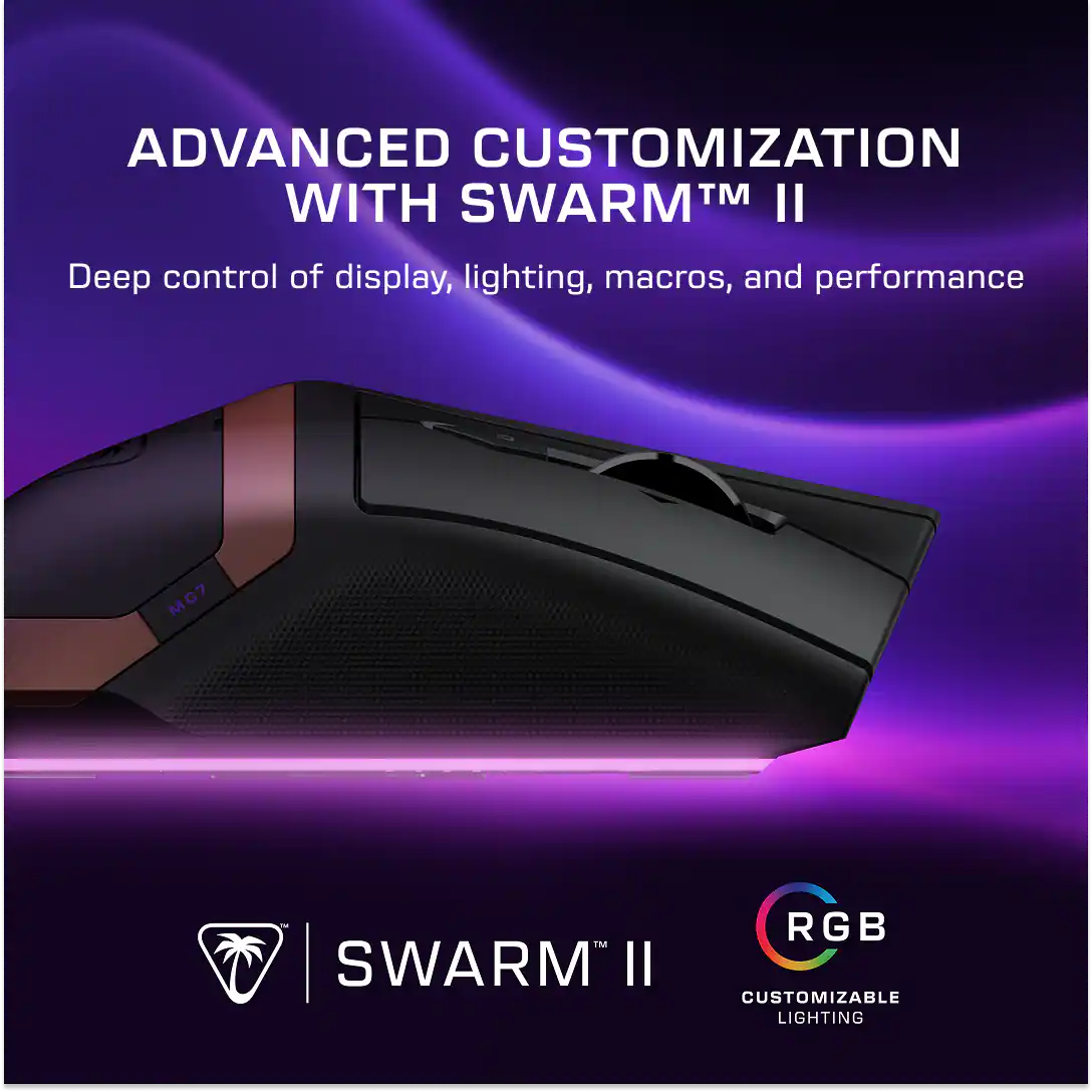 ADVANCED CUSTOMIZATION WITH SWARM™ II  
Deep control of display, lighting, macros, and performance  

MC7 - SWARM II RGB CUSTOMIZABLE LIGHTING