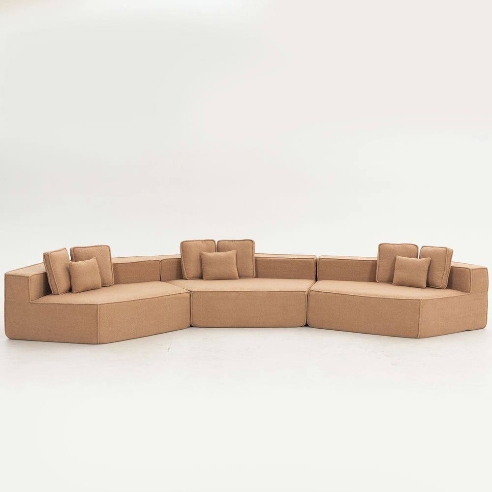 Alt View 9. Kadyn - 181" Extra Large Teddy Sherpa Sofa - Full-Foam Couch with 9 Pillows, Flexible Layout for Living Rooms - Brown.