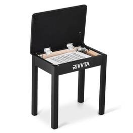 Unique Bargains - Piano Bench Keyboard Bench with Padded Cushion Compartment for Music Books Vanity Wooden Table Stool Piano Chair Single - Black