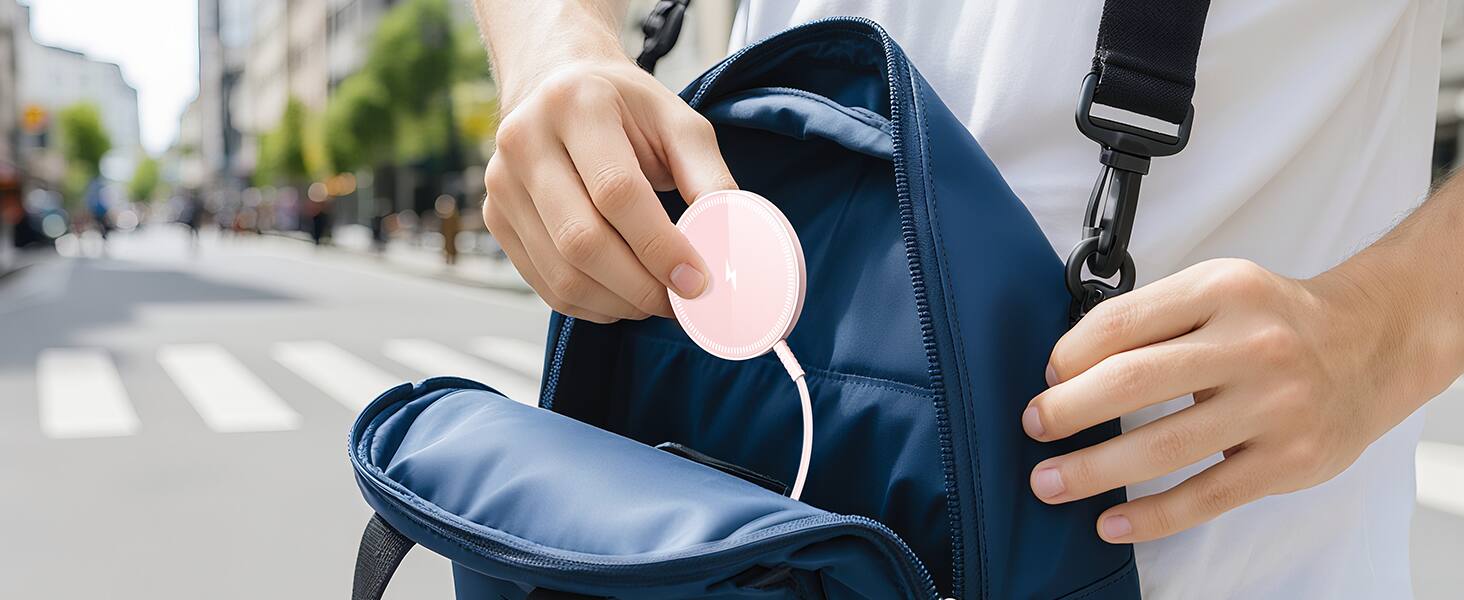 Alt View 9. Core Tech - Magnetic Wireless Charging Pad with USB-C Cable and USB-A Adapter, 1-Pack - Pink.