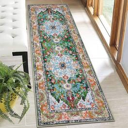 FINEAK - Boho 2'x6' Washable Non-Slip Hallway Runner Rug - Green