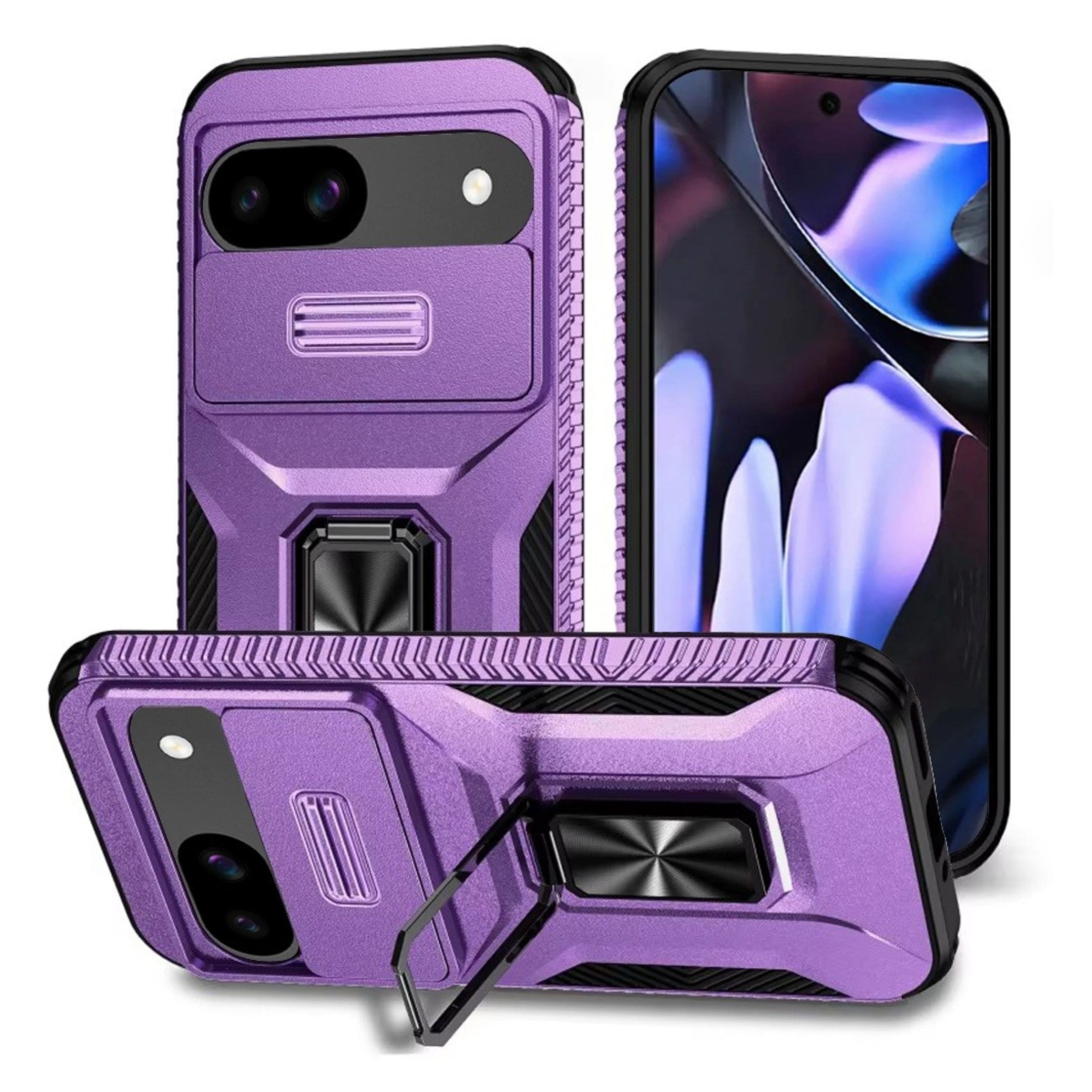 Kitcheniva - Full Coverage Metal Stand Lens Cover Phone Case With Tempered Glass For Google Pixel 9a - Purple price history on PriceWatchPro