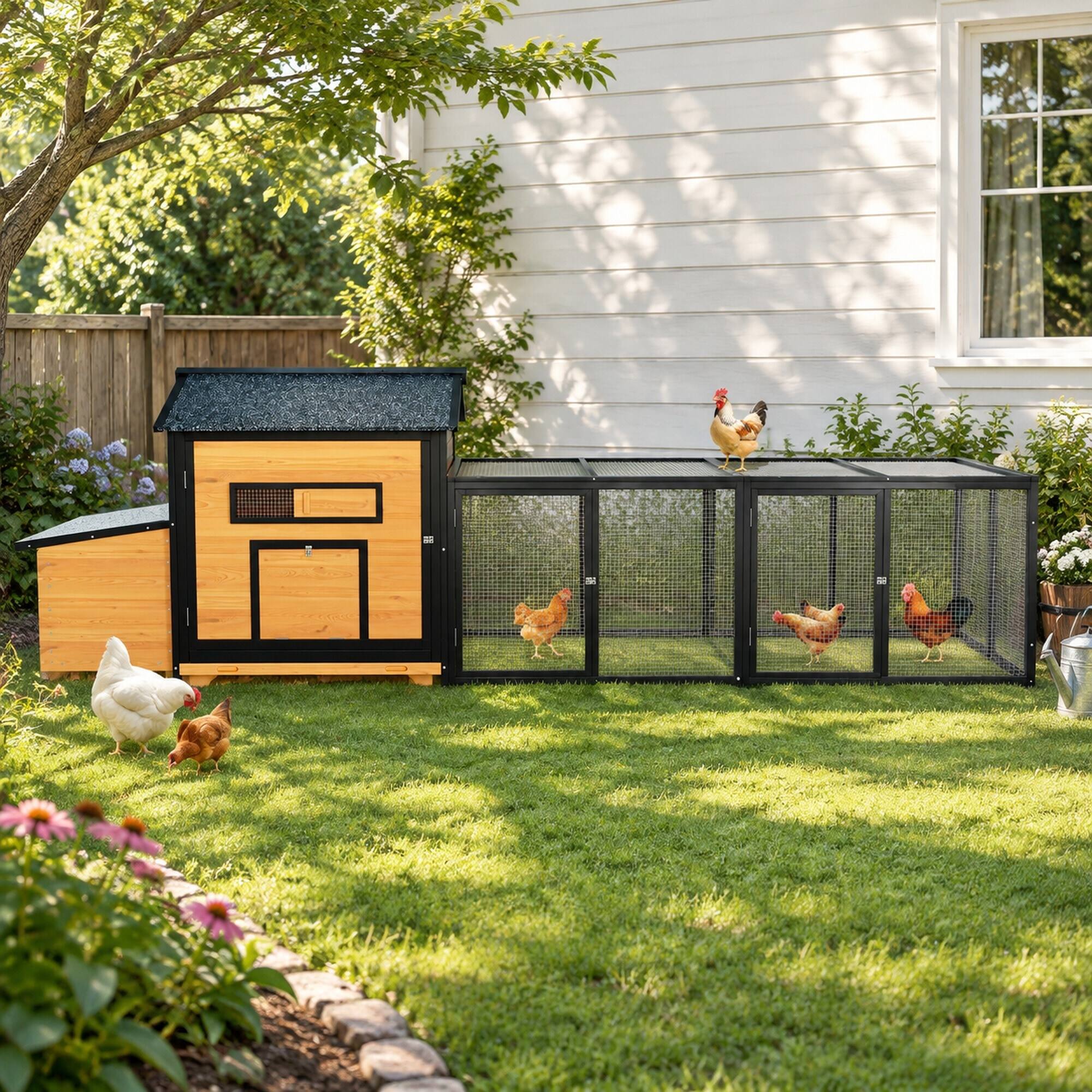 Alt View 1. RYHNUYNE - 114 in Wooden, Run, Box, 19.6 sq ft Poultry House for 2-3 Hens.