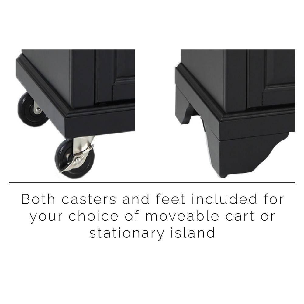 Both casters and feet included for your choice of moveable cart or stationary island