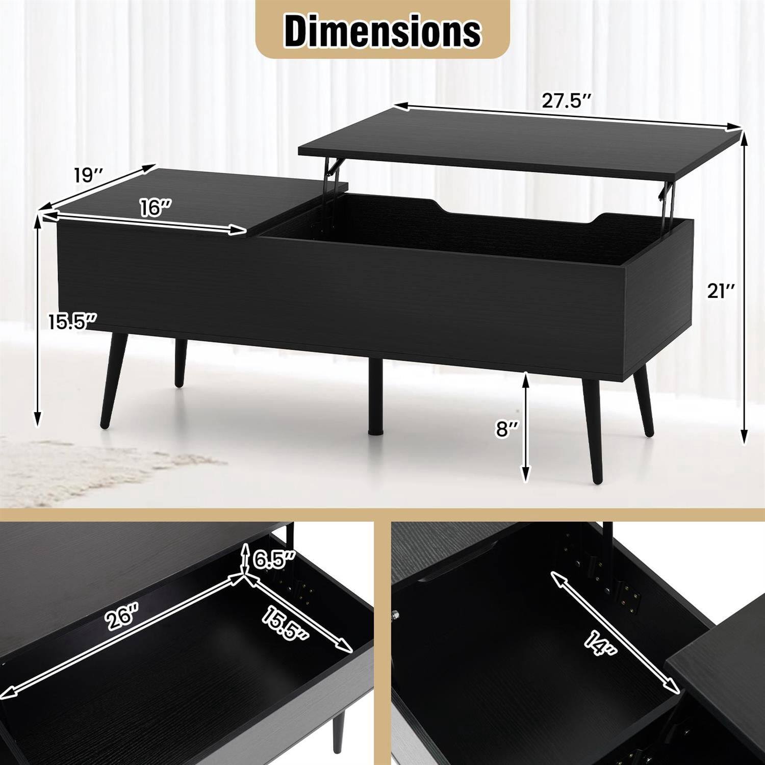 Dimensions: 27.5" x 19" x 16" x 15.5" x 21" x 8" x 6.5" x 26" x 15.5" x 14"