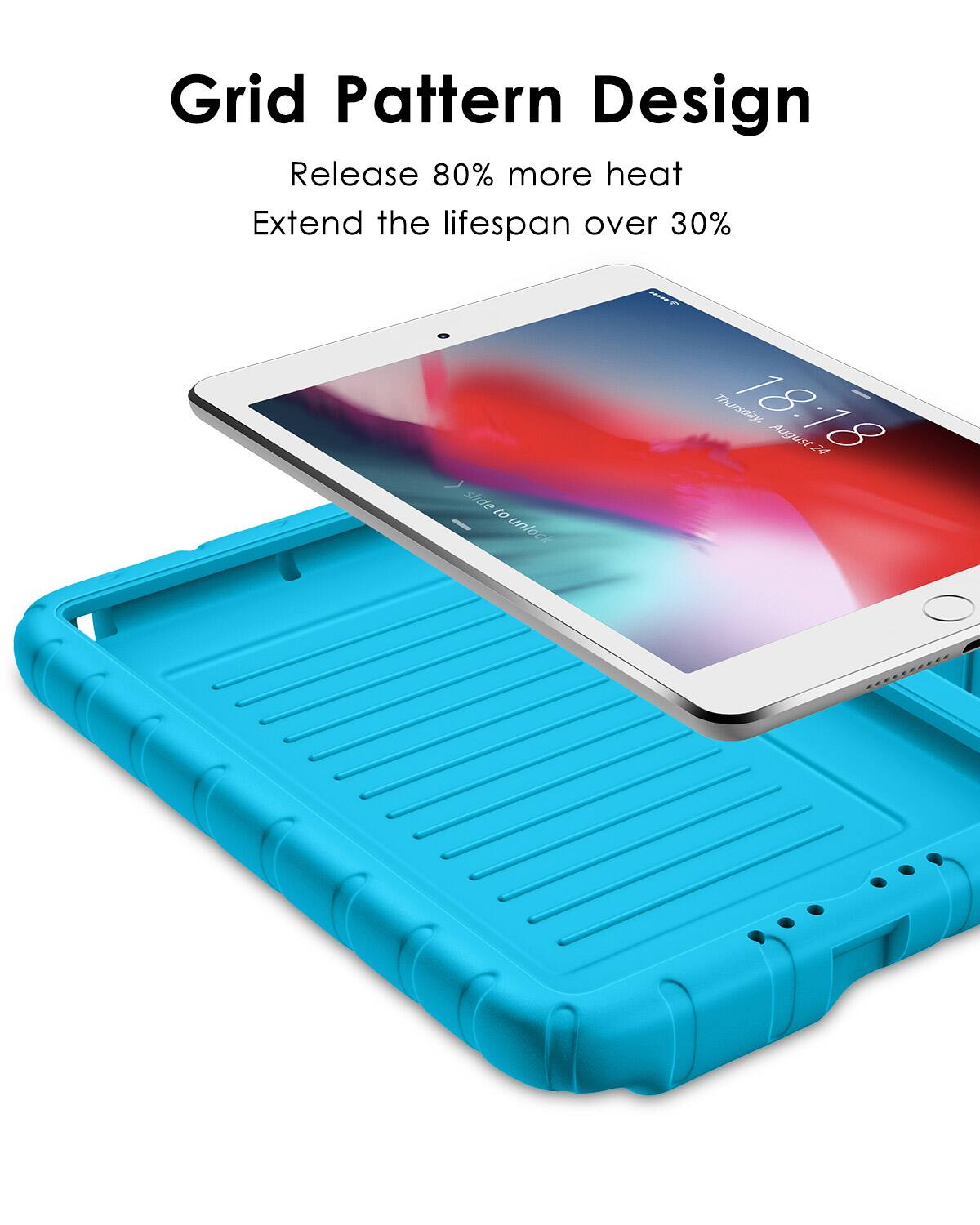 Grid Pattern Design  
Release 80% more heat  
Extend the lifespan over 30%  

18:18  
Thursday, August 24