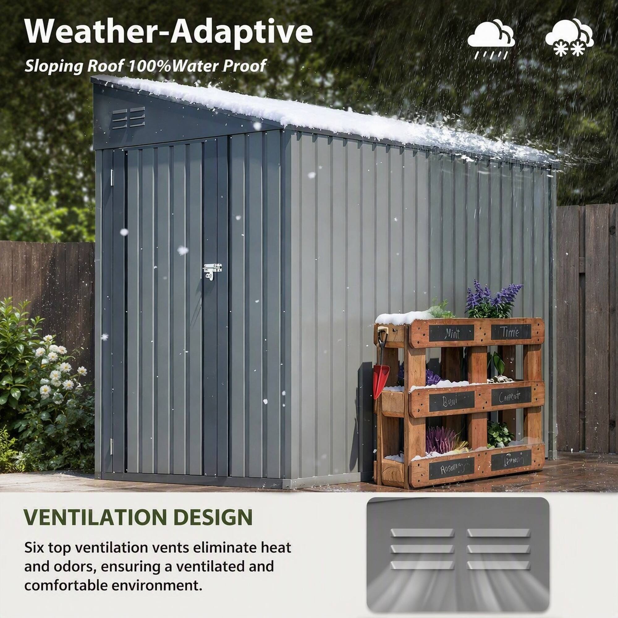 Weather-Adaptive Sloping Roof 100% Water Proof

Mint
Time
Bed
Carrot
Rosen
Lemon

VENTILATION DESIGN
Six top ventilation vents eliminate heat and odors, ensuring a ventilated and comfortable environment.