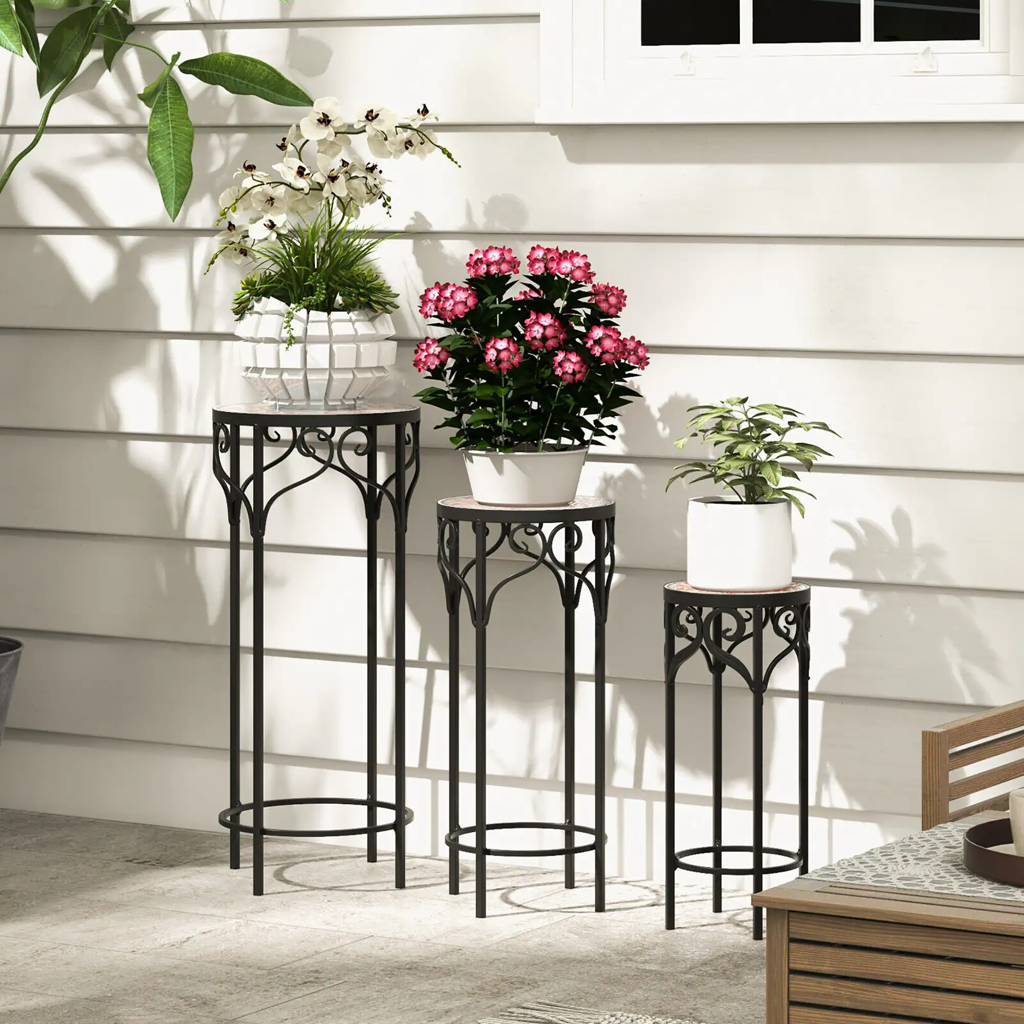 Alt View 1. Gymax - Gymax Metal Plant Stand Set of 3 Mosaic Display Rack for Potted Plants 20'' 24'' 28'' - Black.