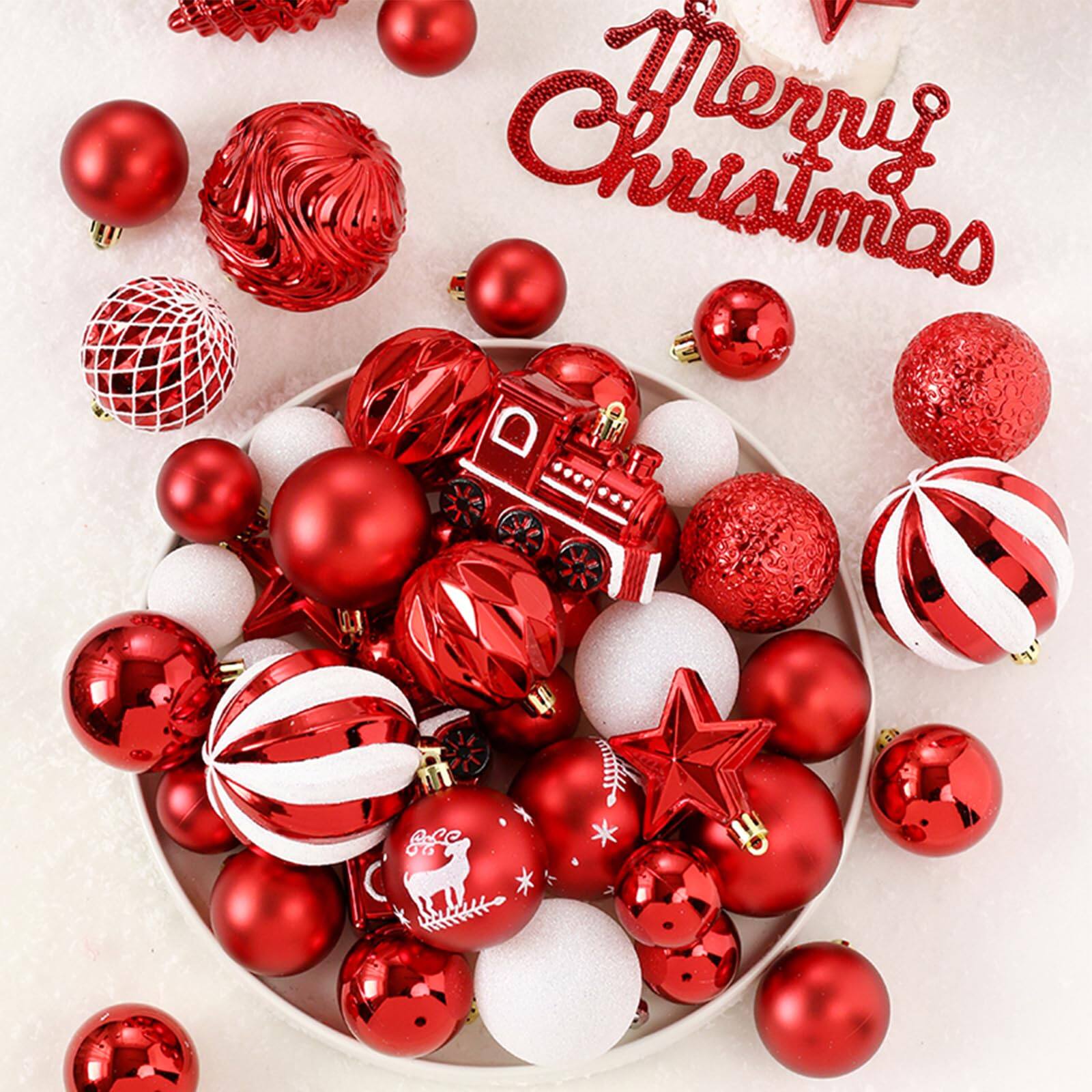 Alt View 1. Acekool - 65 PCS Christmas Ball Ornaments Shatterproof Christmas Tree Hanging Ball Ornaments for Xmas Trees Red White - Red White.