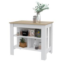 Loheer - White and Light Oak Kitchen Island with Three Storage Shelves - White / Light Oak