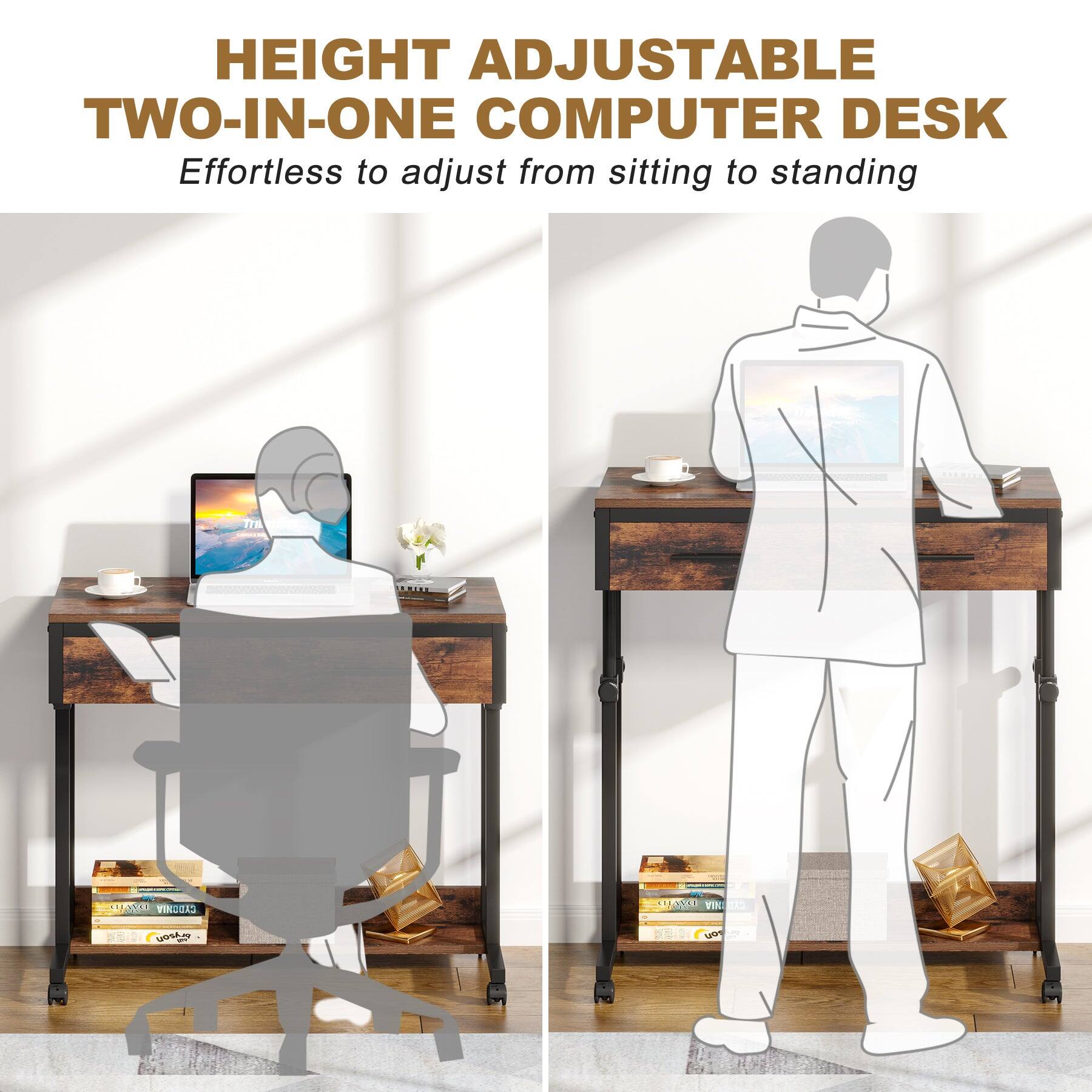 HEIGHT ADJUSTABLE TWO-IN-ONE COMPUTER DESK  
Effortless to adjust from sitting to standing