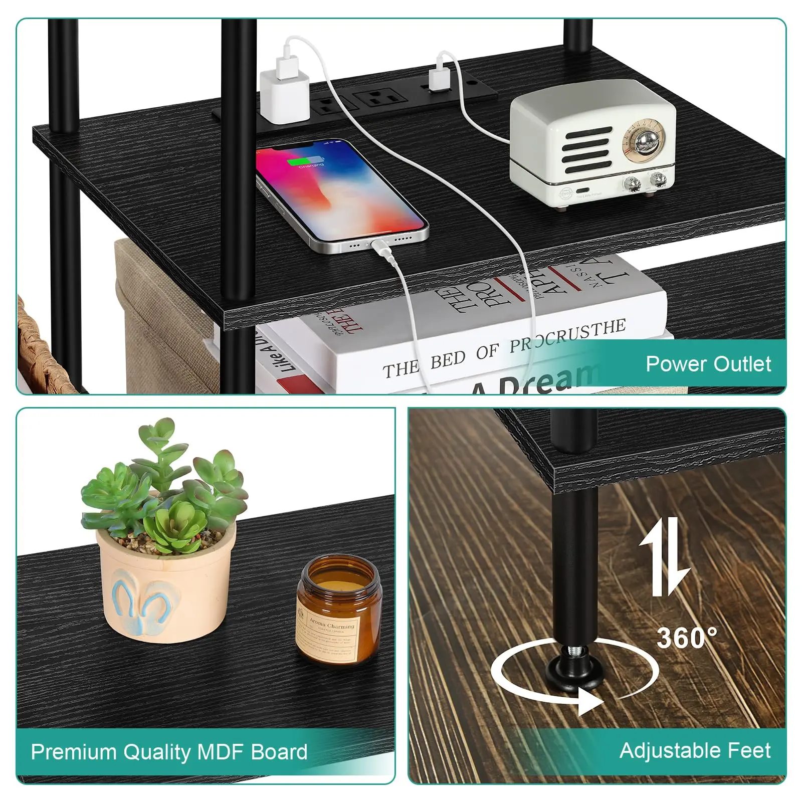 - Power Outlet
- Premium Quality MDF Board
- Adjustable Feet