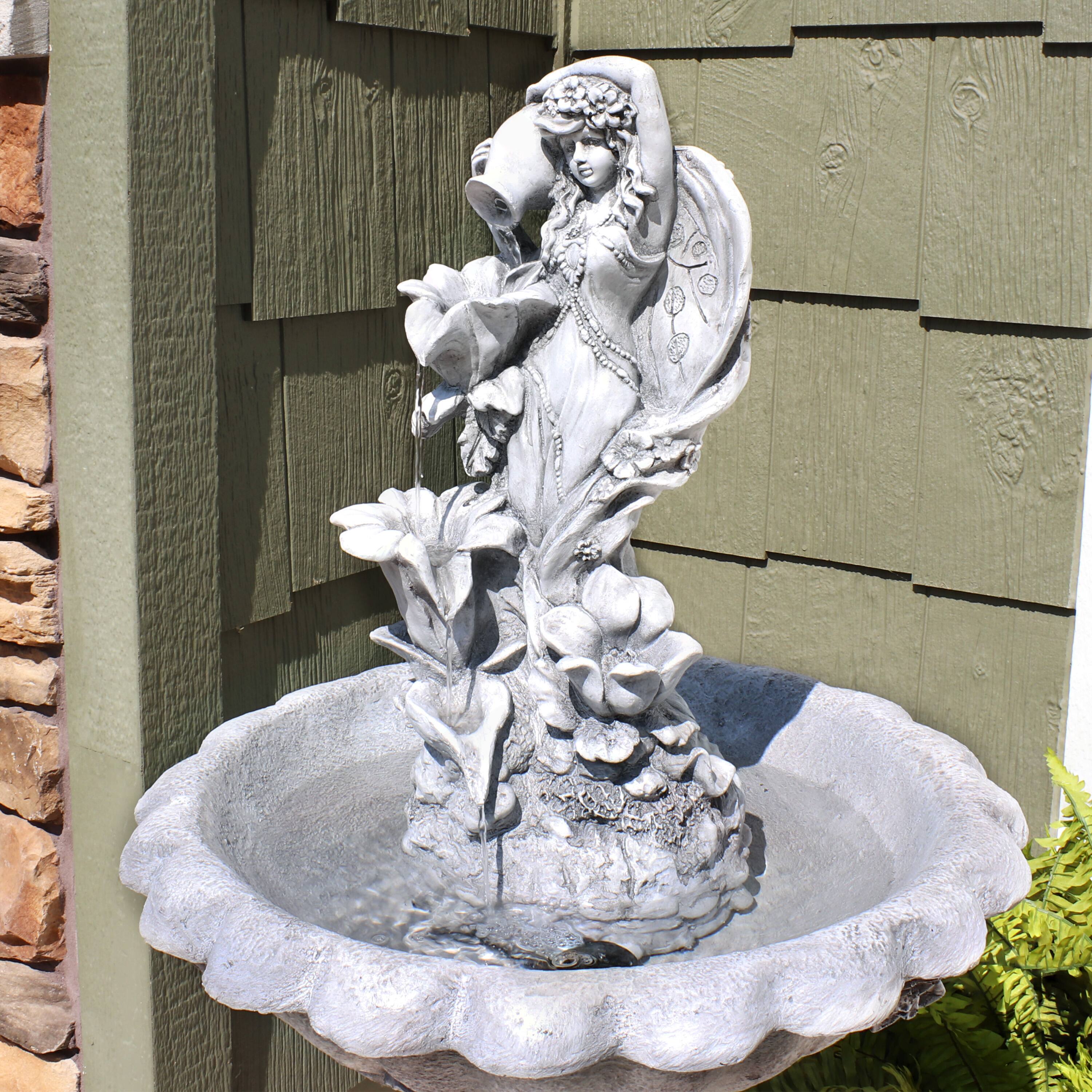 Alt View 4. Sunnydaze - Fairy Flower Solar Water Fountain with Battery Backup - 42 in - Light Grey.