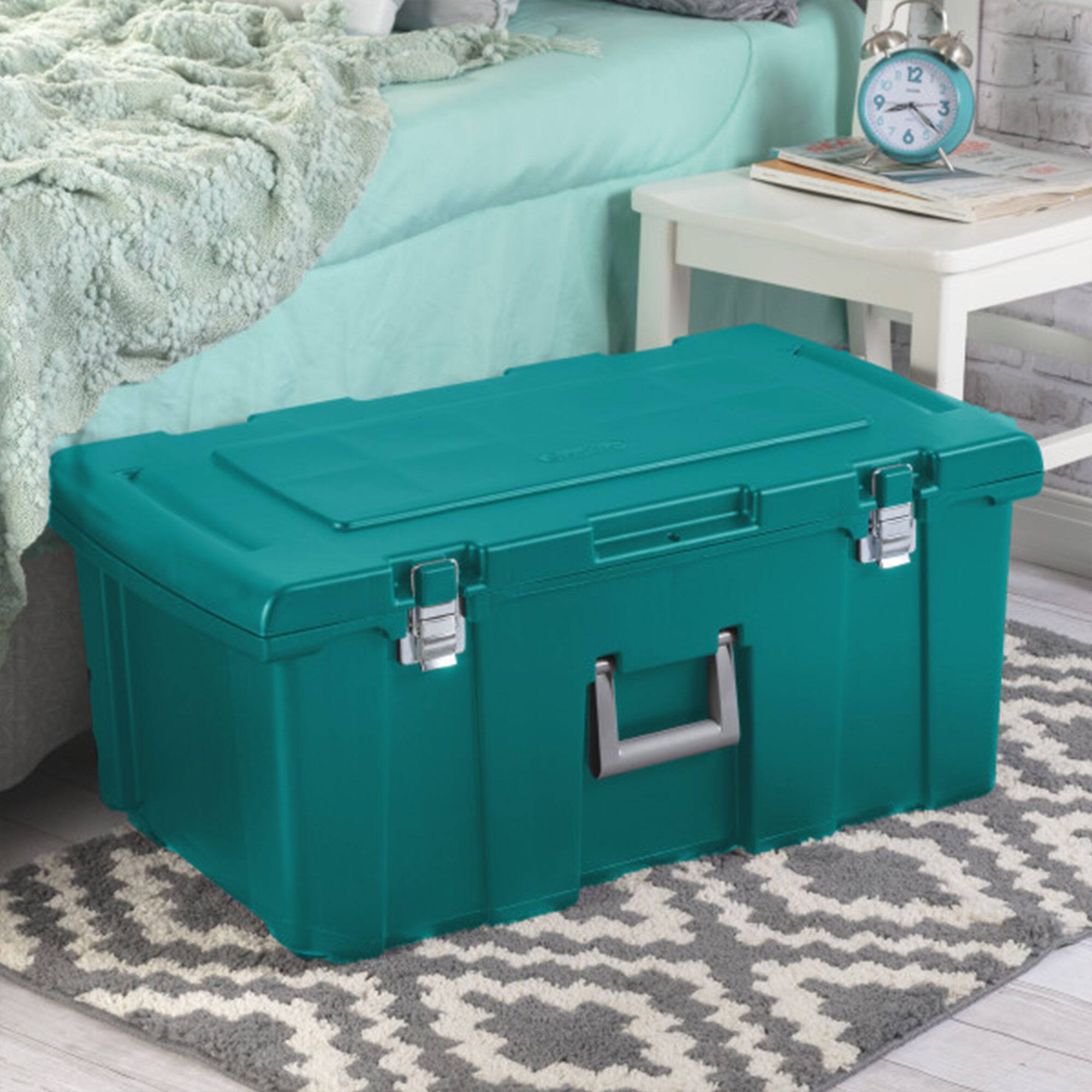 Alt View 3. Sterilite - Sterilite Wheeled Footlocker, Plastic Utility Lockable Storage Container, Teal - Teal.